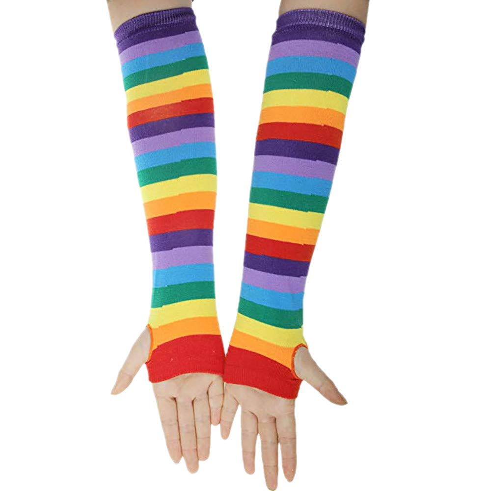 Punk Rock Fingerless Gloves & Gothic Striped Arm Warmers Set - Black & Red Color - Winter Hand Warmers for Motorcycle Riding, Concerts, Cosplay & Gothic Fashion