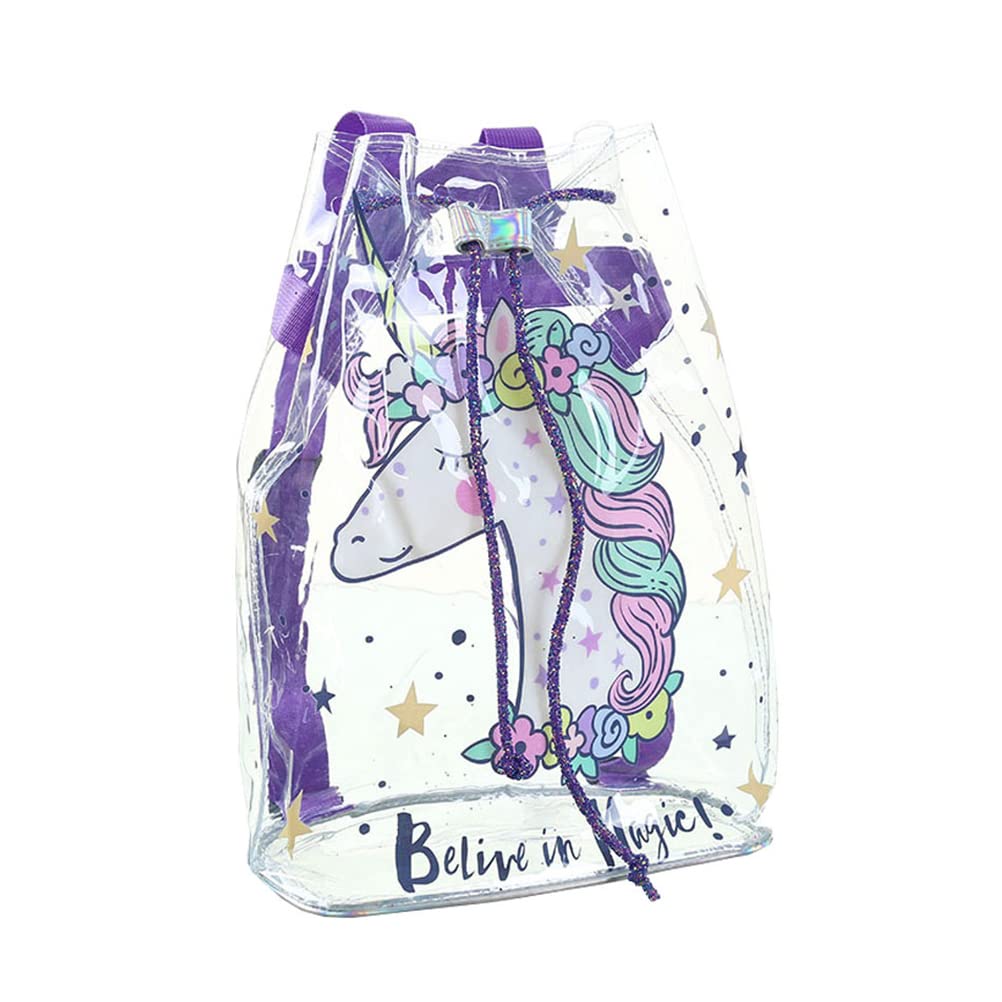 TENDYCOCO Unicorn Backpack - Transparent Clear Drawstring School Backpack for Girls & Kids - Perfect for School, Travel, and Birthday Gifts