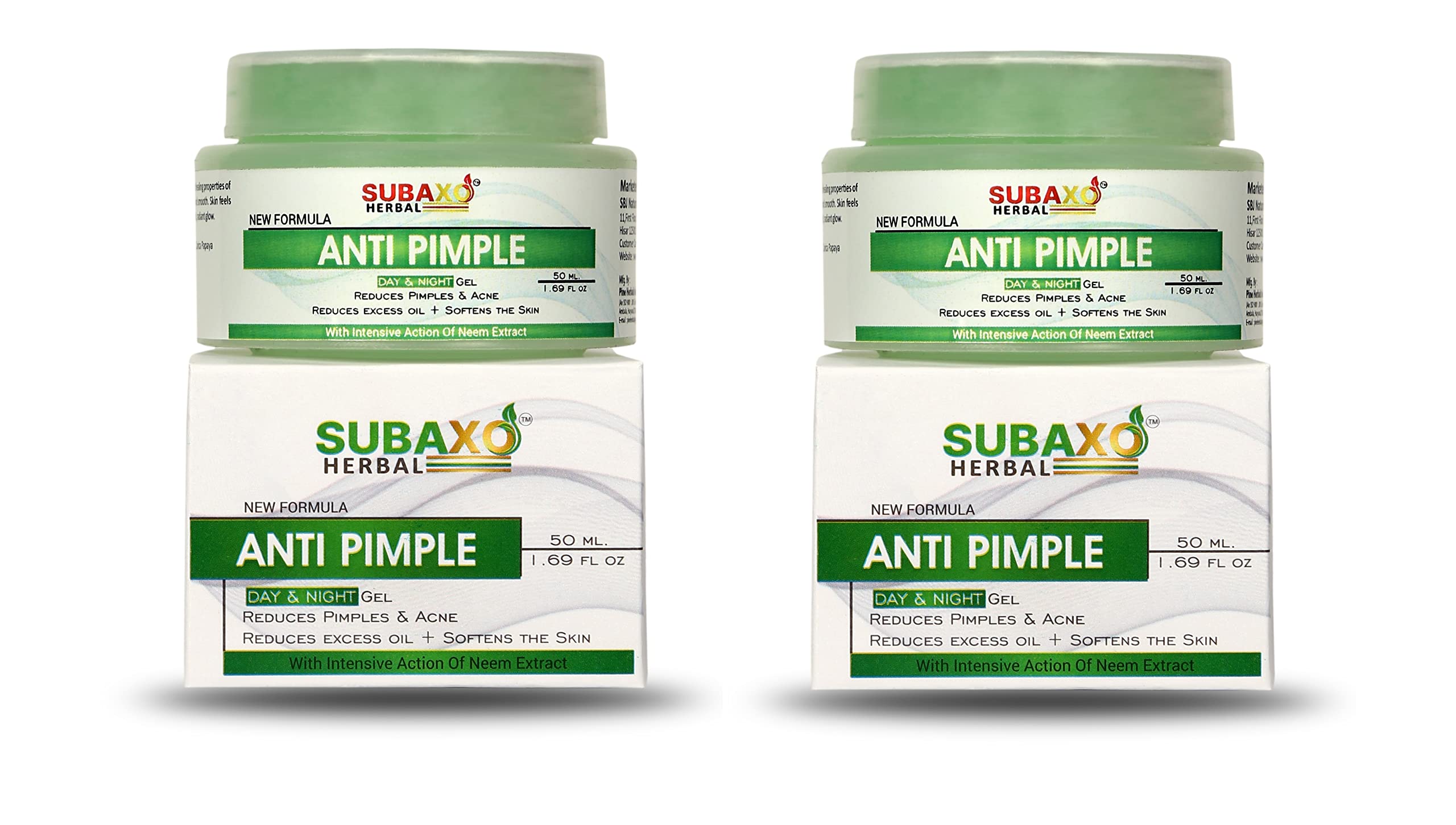 SUBAXO Anti-Acne Herbal Gel for Day & Night Use - Reduces Pimples & Acne Breakouts, Softens Skin (50ml x 2, Pack of 2) | Perfect for Teenage & Adult Acne Treatment, Oily Skin Care Routine
