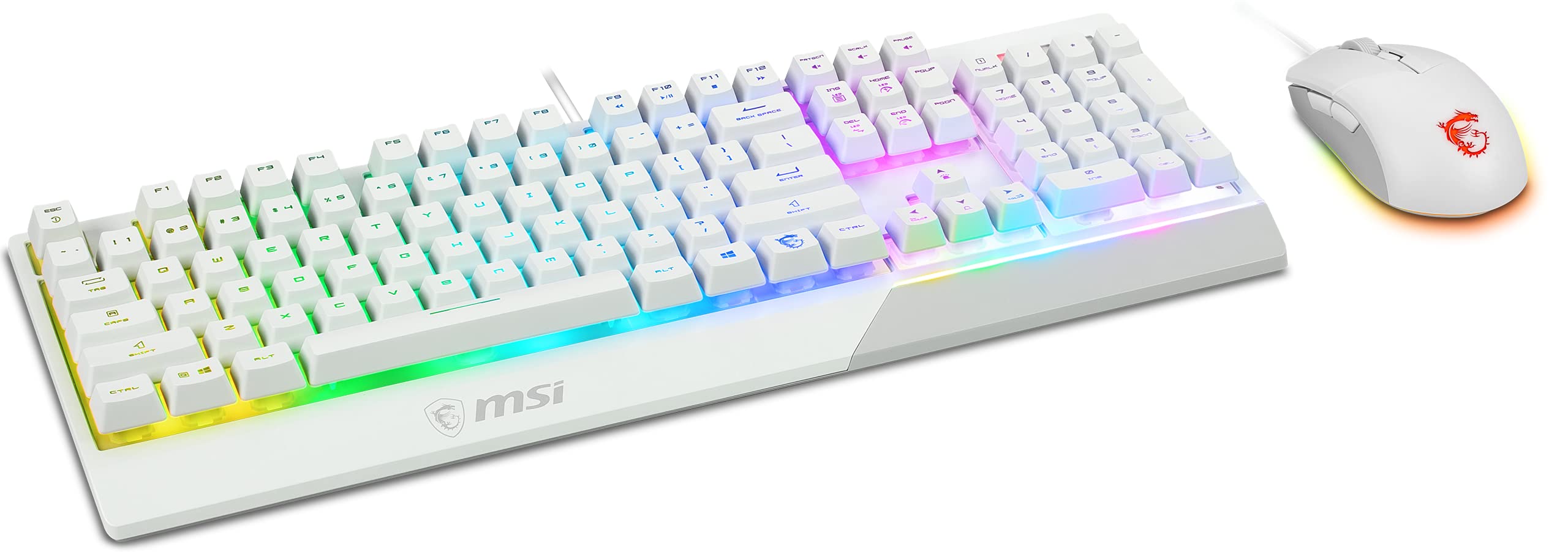 MSI Vigor GK30 White Gaming Keyboard & GM11 RGB Mouse Combo - Membrane Keyboard with RGB Backlight, Ergonomic Gaming Mouse - Perfect for PC Gaming, Streaming & Office Work