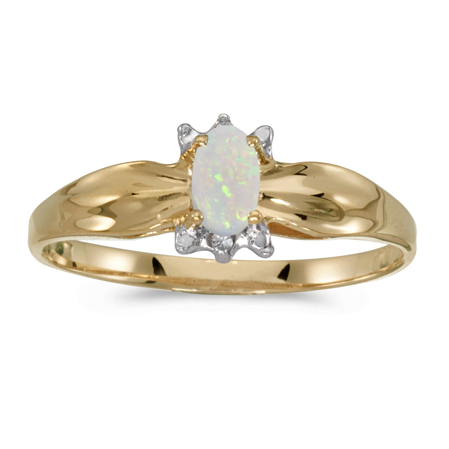 14K Yellow Gold Oval Opal and Diamond Ring for Women - Elegant Vintage Style Engagement & Wedding Jewelry Gift for Her - Perfect for Anniversaries, Birthdays, and Special Occasions