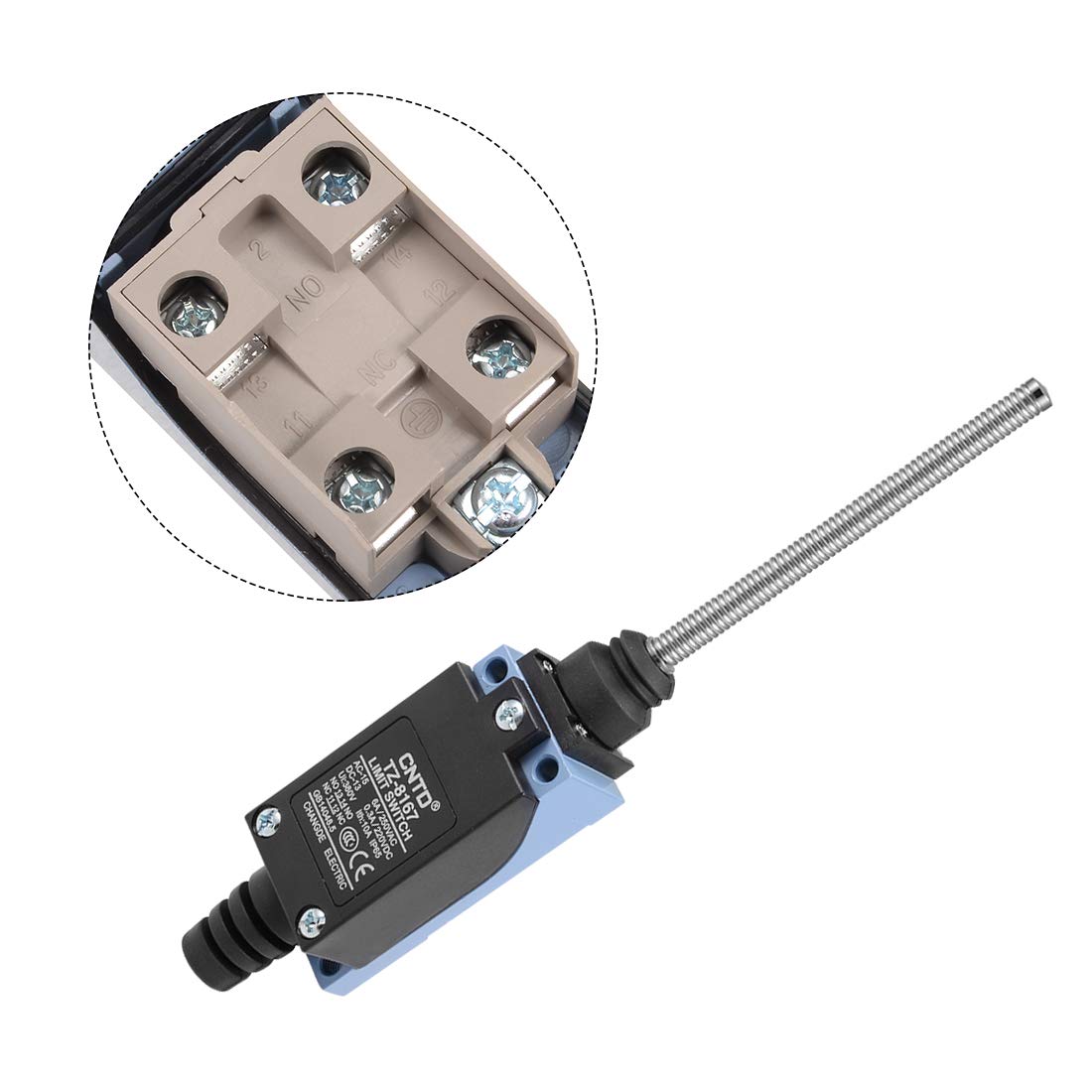 UXCELL 2PCS TZ-8167 Limit Switch with Flexible Coil Spring Rod 1NC+1NO for CNC Mill, 3D Printer, Door Switch - Perfect for Industrial Automation & Machine Safety Control