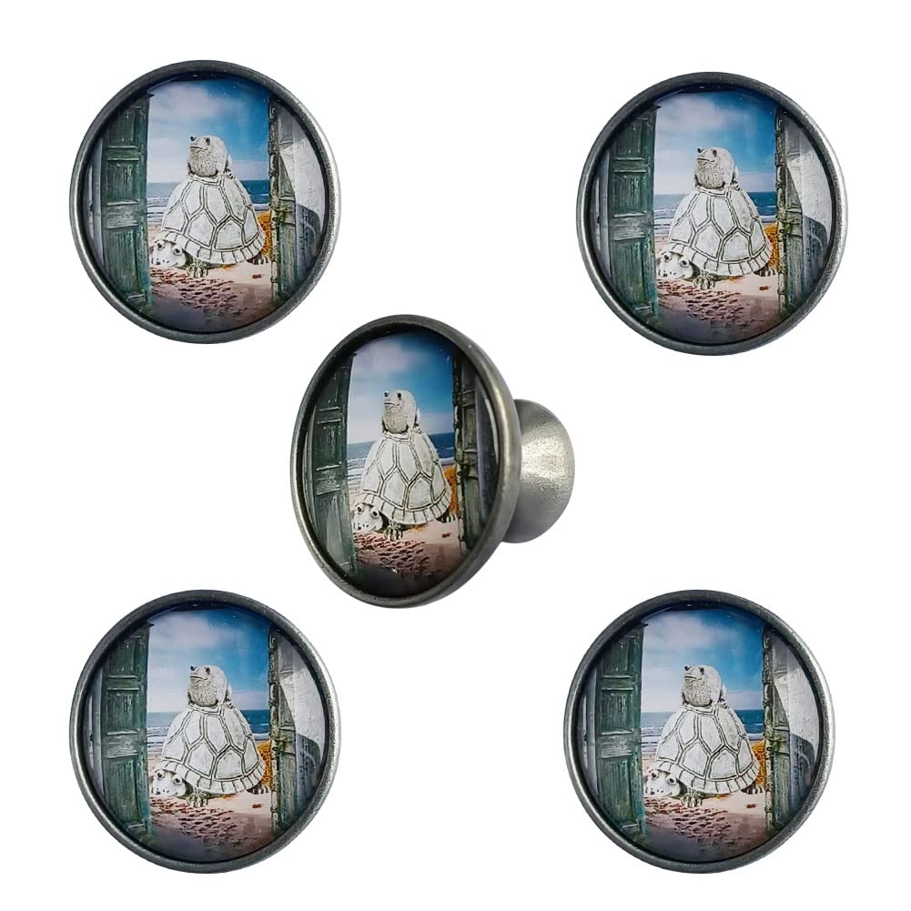 Decorative Cabinet Knobs - 5 Pack Crystal Glass Drawer Pulls for Dresser, Closet, Cupboard & Kitchen Furniture (Toad & Tortoise Design) - Perfect for Home Decor & DIY Furniture Upgrades