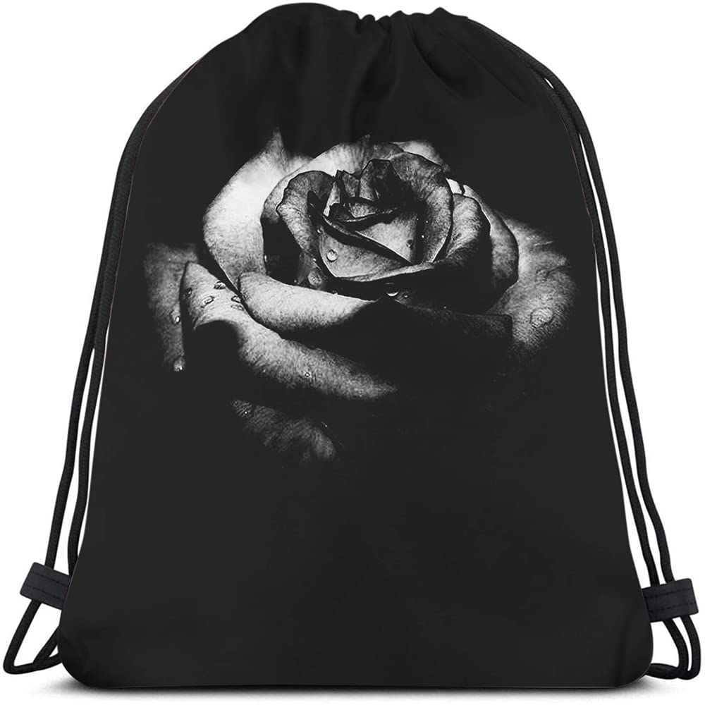 Vintage Black Rose Drawstring Backpack - Retro Floral Victorian Peony Bouquet Design, European Style Botanical Gym Sack for Yoga, Sports & Travel | Perfect for Men & Women - Gym, Beach, Festival & Daily Use