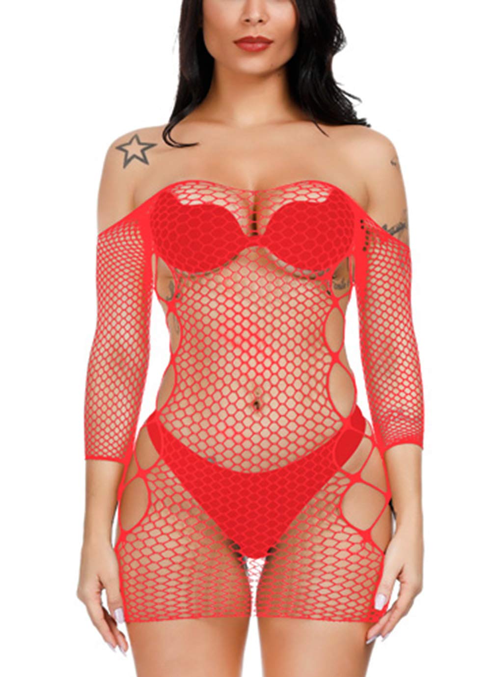 Sexy Fishnet Lingerie for Women - V-Neck Babydoll Sleepwear Dress, One Piece Mini Nightgown, One Size Fits Most - Perfect for Bedroom, Boudoir Photography & Romantic Nights