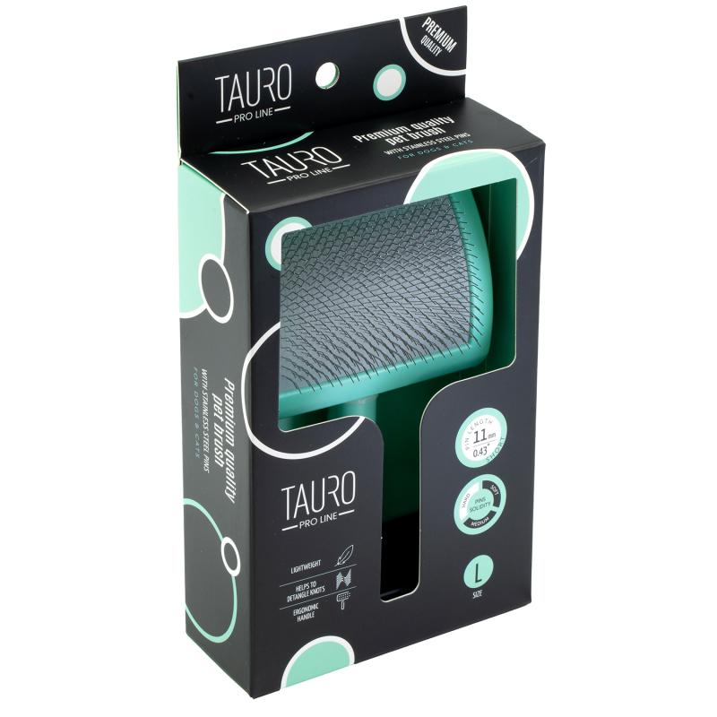 Tauro Pro Line Plastic Brush - Mint Green, Thin & Hard Bristles, Large Size 6.9x4.2x2.4 Inches - Perfect for Pet Grooming, Makeup Application & Detailing Cars