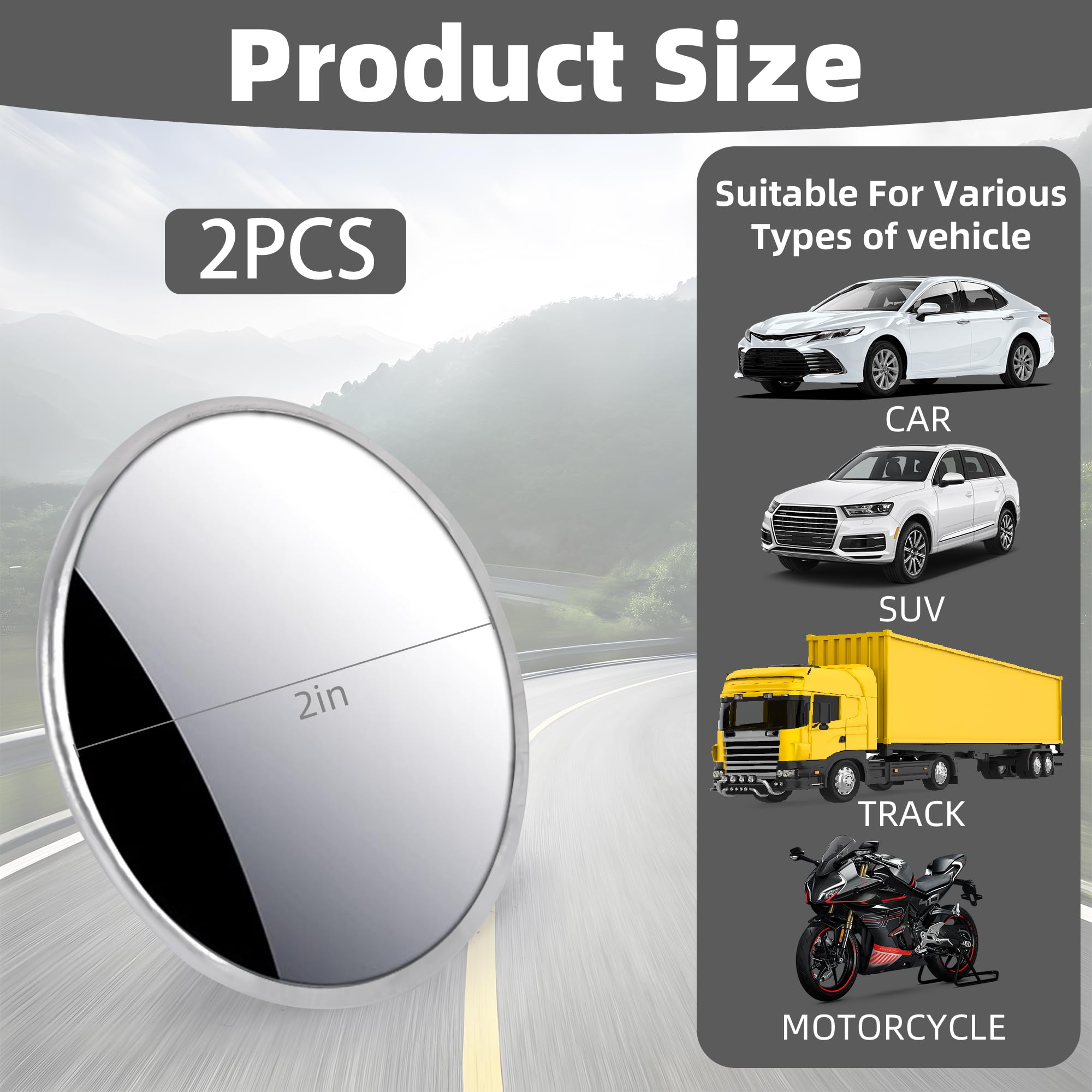 2 Pack Blind Spot Mirrors for Cars - 2 Inch Round Convex Rear View Mirrors with Rust Resistant Frame & HD Glass - Perfect for SUVs, Trucks, Motorcycles, RVs, Trailers, Boats, Golf Carts & Snowmobiles - Enhance Safety While Driving, Parking & Backing Up