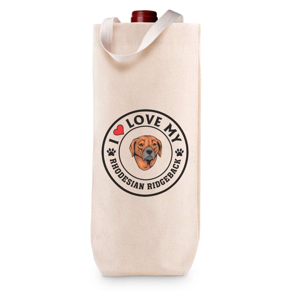 Custom Cotton Wine Gift Bag - I Love My Rhodesian Ridgeback Dog Design - Natural Canvas Tote for Housewarming Parties & Pet Lover Gifts - Perfect for Wine Bottles, Dog-Themed Events & Special Occasions