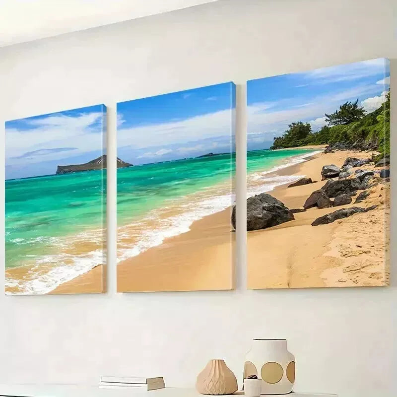 3-Piece Ocean Landscape Canvas Wall Art Set - Framed 50x70cm High Quality Print - 100% Australian Made - Ready to Hang - Perfect for Living Room, Bedroom & Office Decor