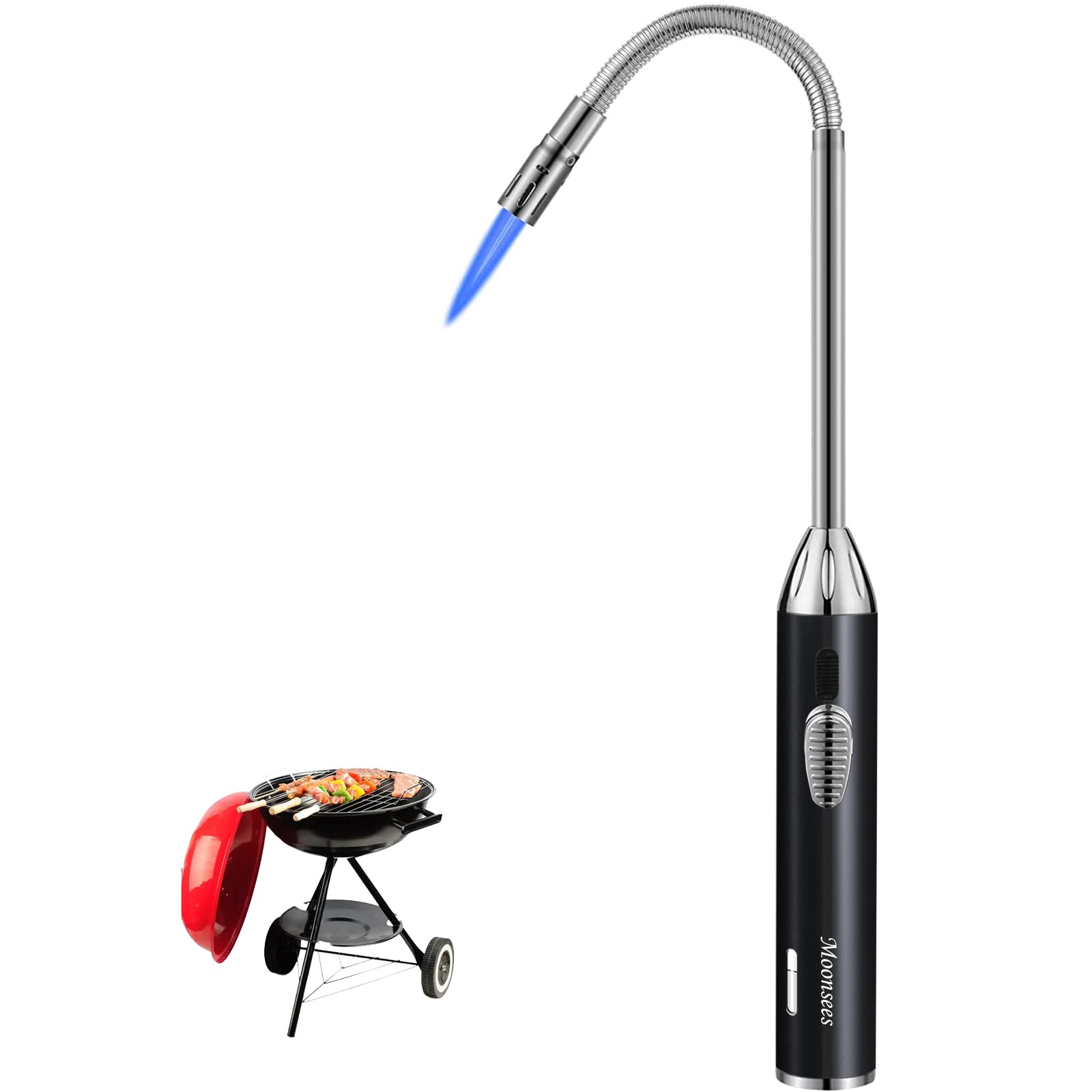 Refillable Adjustable Butane Lighter Torch - Windproof Fire Jet Lighter with Visual Fuel Window for Grilling, BBQ, Camping & Fireplace (16.55 Inch, Butane Gas Not Included) - Perfect for Outdoor Cooking, Candle Lighting & DIY Projects