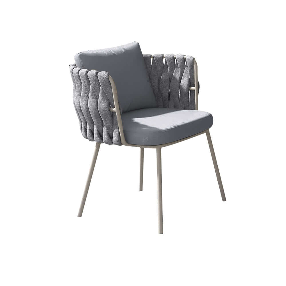 Modern Gray Aluminum & Rattan Outdoor Patio Dining Armchairs (Set of 2) - Perfect for Backyard, Garden, Poolside and Terrace Relaxation