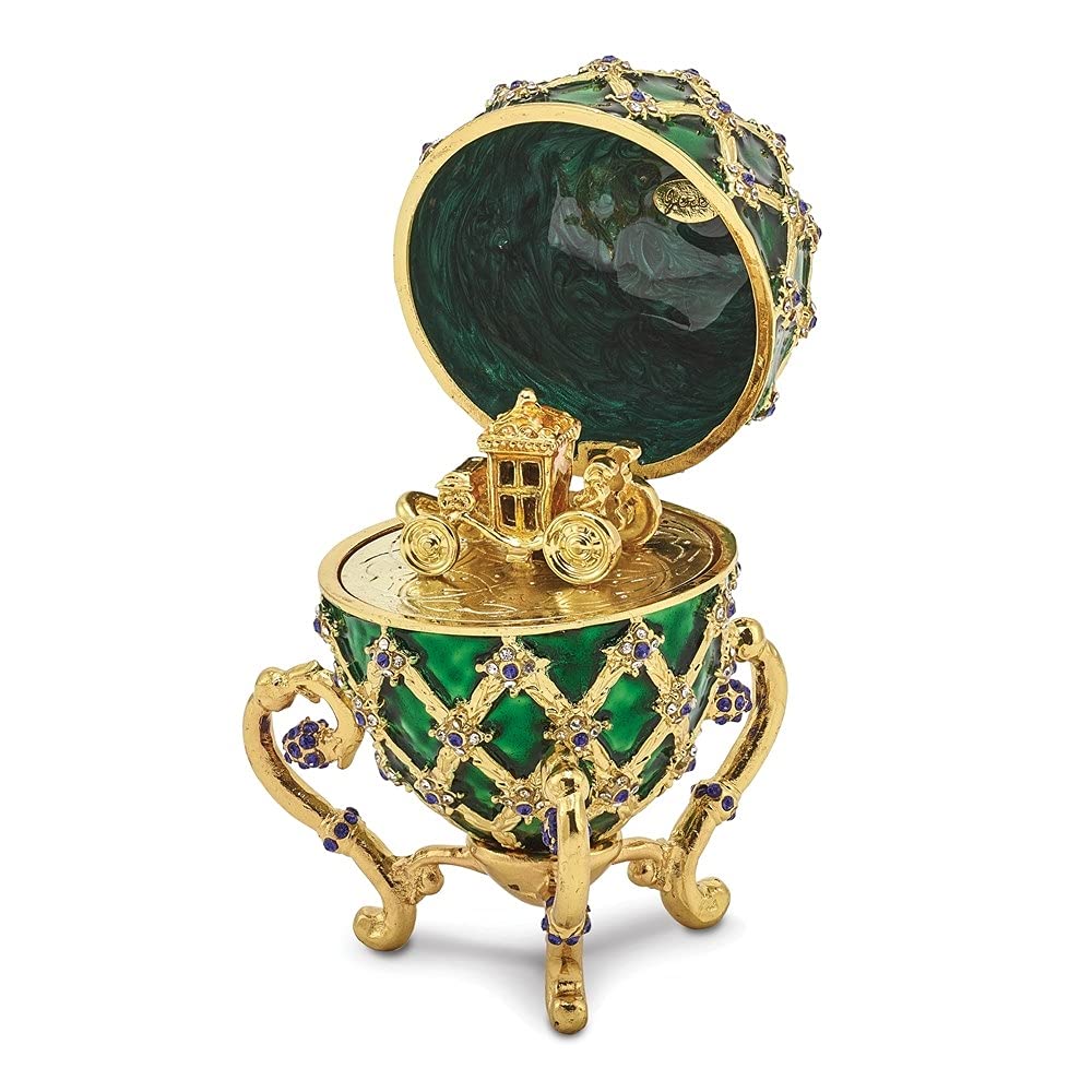 Luxury Bejeweled Royal Coach Ring Holder with Egg Inside - Elegant Jewelry Organizer for Wedding, Engagement & Gift Giving