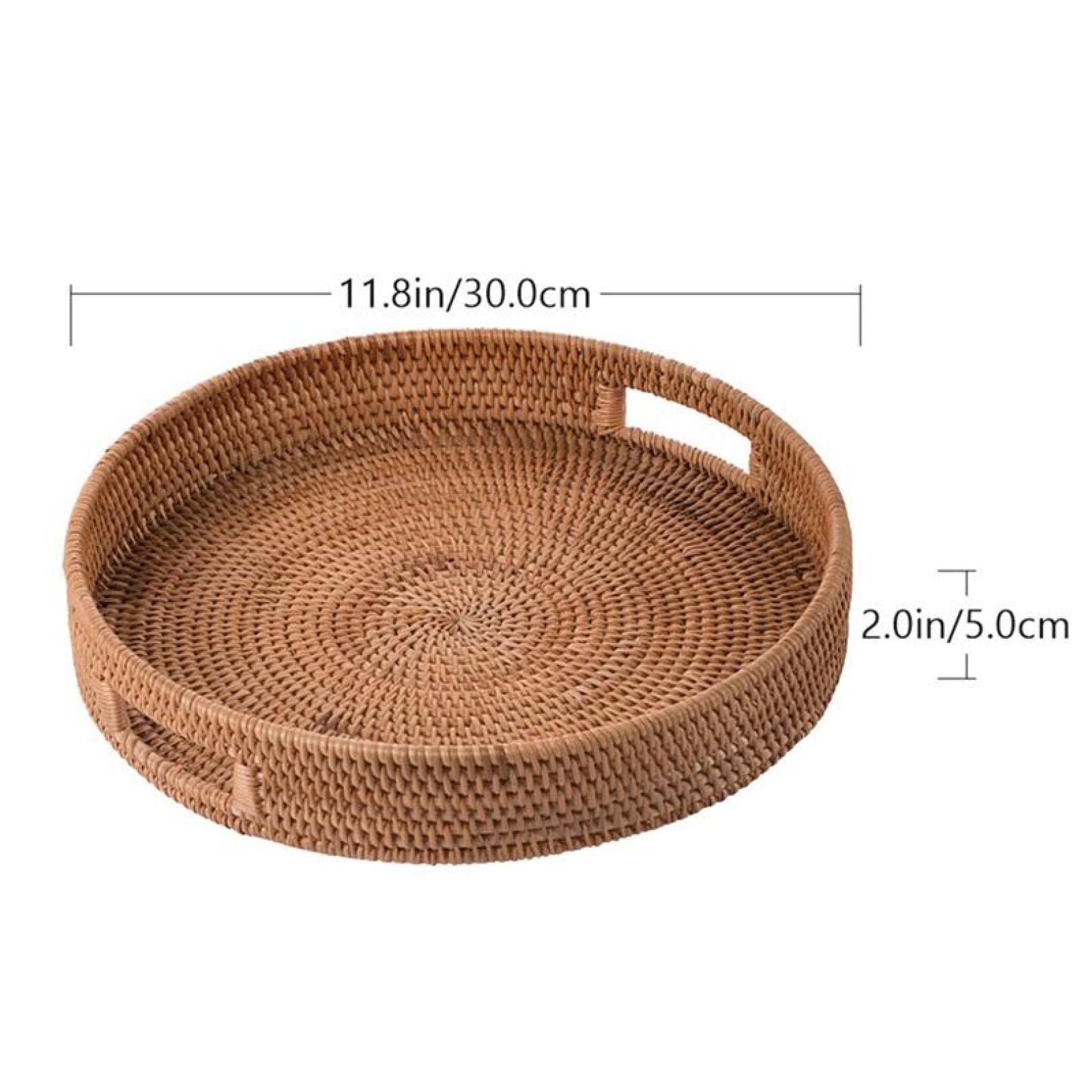 Handmade Woven Rattan Fruit Basket with Handle - Multipurpose Storage Tray for Afternoon Tea, Picnics, Kitchen Organization & Home Decor