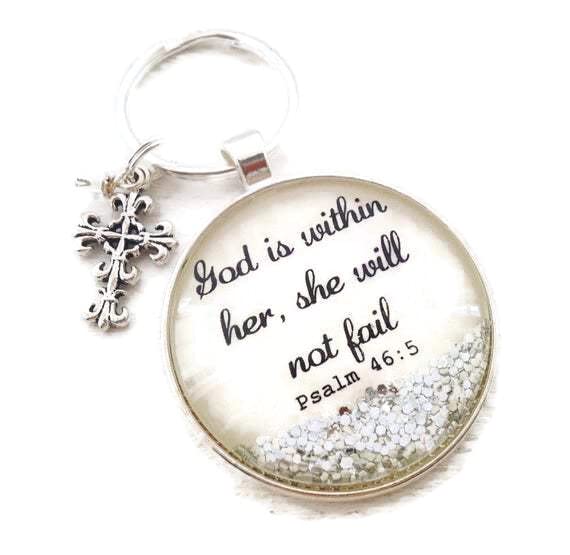 Bible Verse Keychain - Psalm 46:5 Inspirational Christian Gift for Women - Baptism & Daily Encouragement