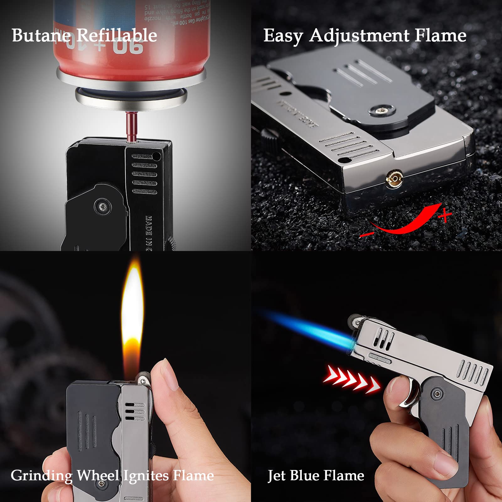 Premium Torch Lighter with Adjustable Dual Flame - Jet & Soft Flame | Refillable Butane Lighter with Safety Lock | Windproof, Foldable & Ergonomic Design for Outdoor Use (Black) - Perfect for Camping, BBQ, Candle Lighting & DIY Projects