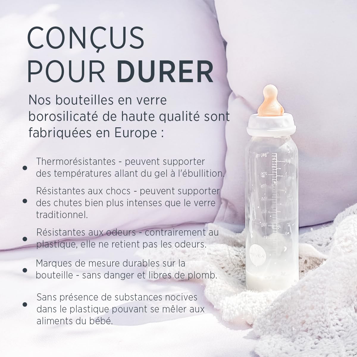 HEVEA Standard Neck Glass Baby Bottles - Slow Flow Anti-Colic Bottles for Newborns 0+ Months, BPA Free, 120ml (4oz), 2-Pack - Perfect for Breastfeeding Transition & Gentle Feeding