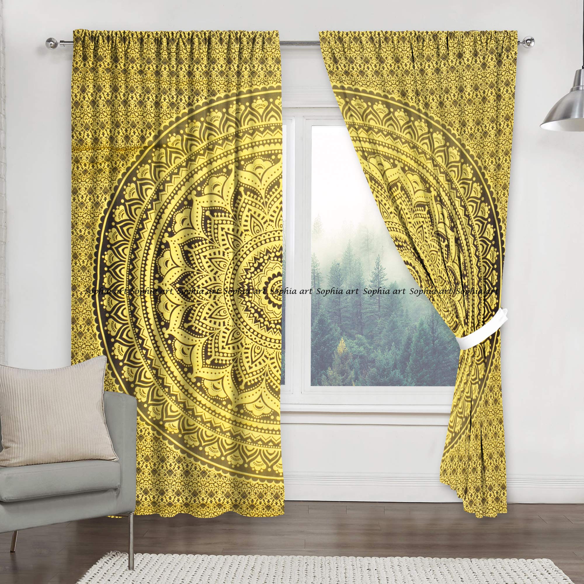 Handmade Indian Tie Dye Ombre Tapestry Curtains - 2 Panel Set for Living Room, Bedroom & Balcony | Blackout Room Darkening & Sheer Window Treatments, Door Curtains & Room Dividers | Perfect for Bohemian Decor, Hippie Style Homes & Meditation Spaces