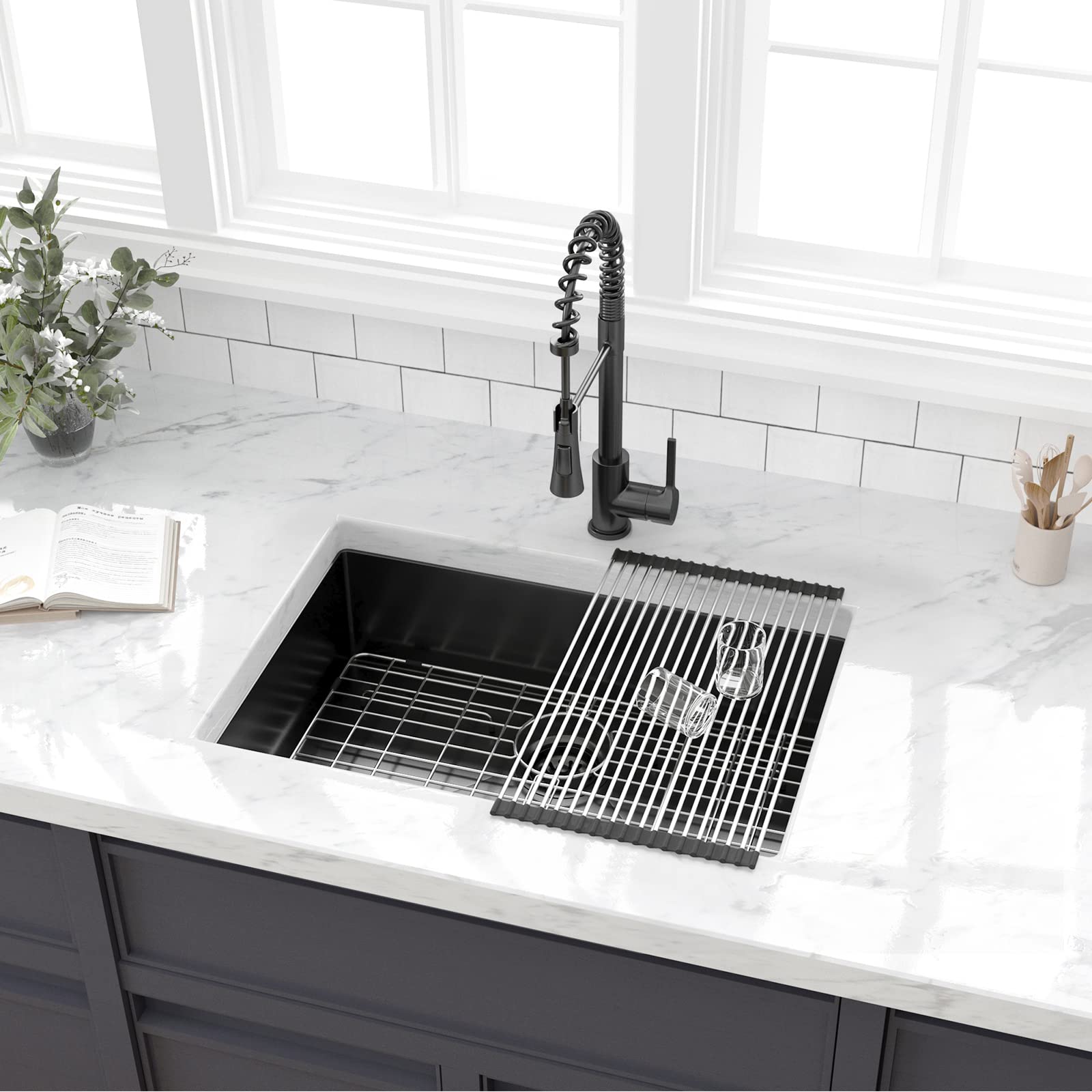 CELAENO 28 Inch Undermount Single Bowl Kitchen Sink - Gunmetal Black, 16 Gauge Stainless Steel with Nano Coating for Easy Cleaning | Perfect for Modern Kitchens, Restaurants & Food Prep Areas