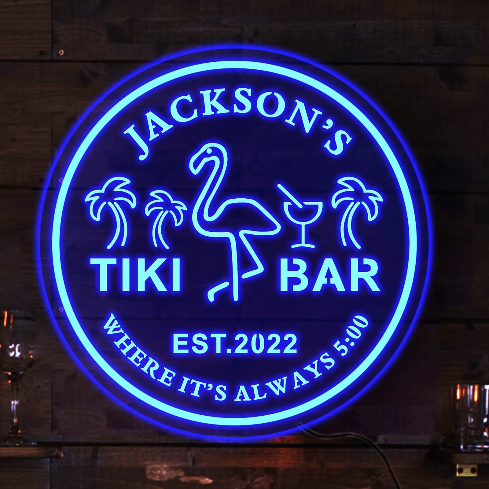 Custom Personalized Flamingo Bar Neon Sign - Tiki Themed Backyard & Patio Decor - Perfect for Tropical Parties, Luaus & Outdoor Entertaining
