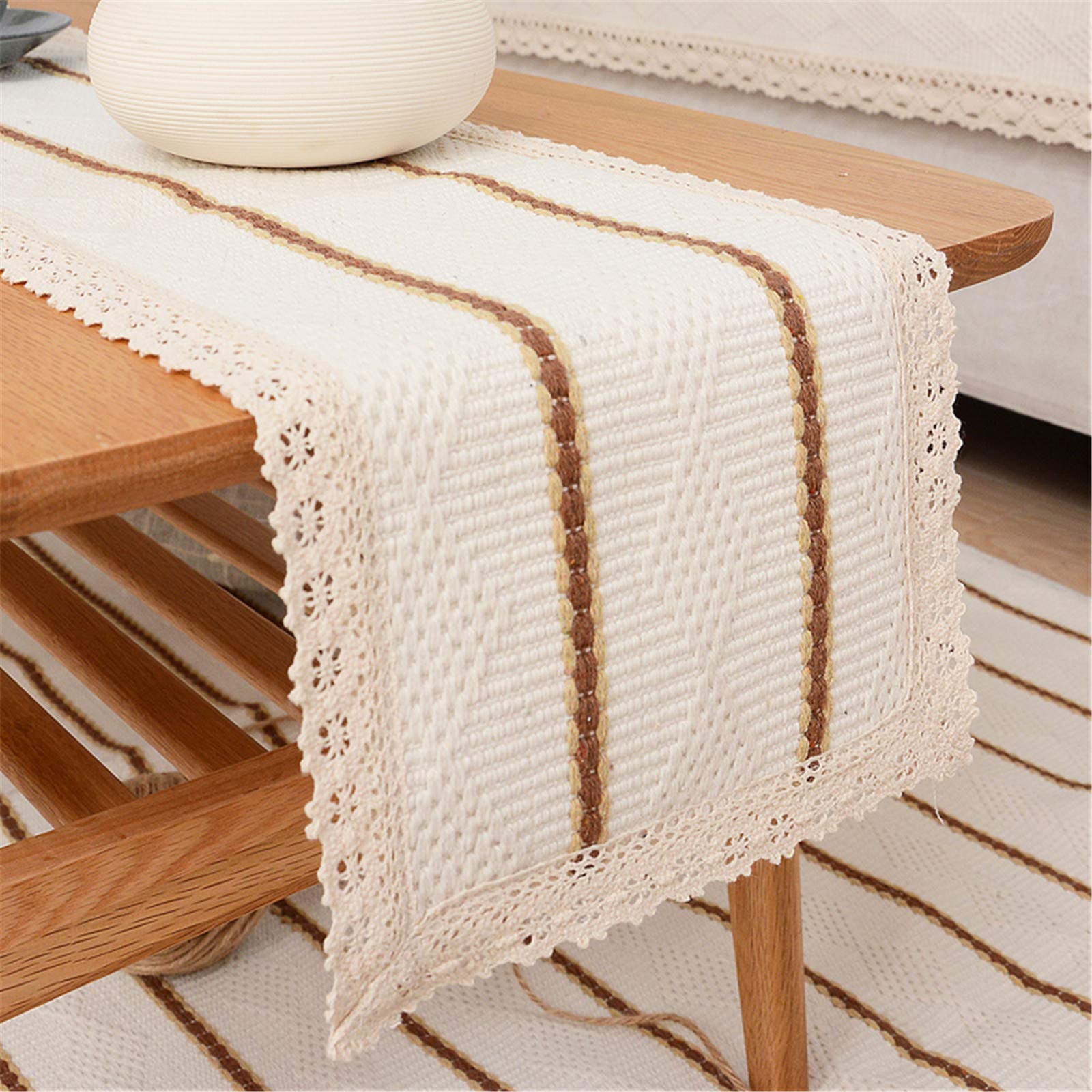 Fhberni Macrame Table Runner - Rustic Farmhouse Cotton Linen Dining Room Decor, 12 x 82 Inch Cream, Perfect for Weddings, Parties, and Everyday Farmhouse Style