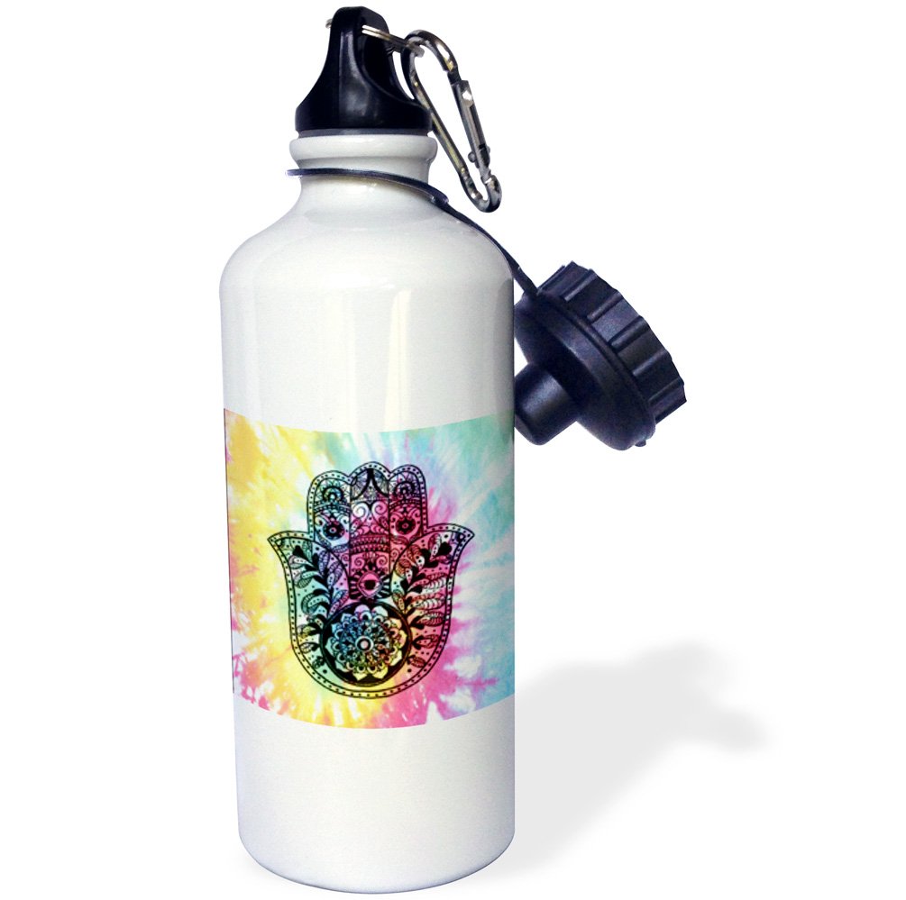3D Rose Tie Dye Hamsa Design 21oz Sports Water Bottle - BPA Free Insulated Stainless Steel Bottle for Gym, Yoga, Hiking & Outdoor Activities