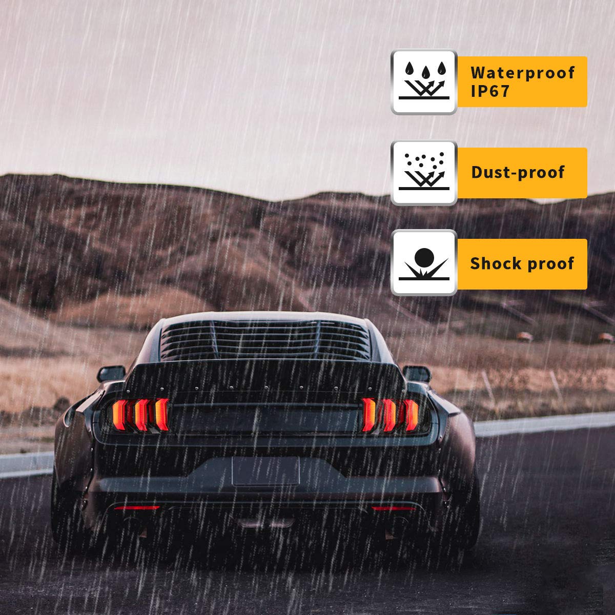 VLAND LED Tail Lights Compatible with Ford Mustang 2015-2020 - Sequential Amber/Red Turn Signals, 5 Lighting Modes, Smoke Lens (Driver & Passenger Side) - Upgrade Your Mustang's Style & Safety for Night Driving & Car Shows