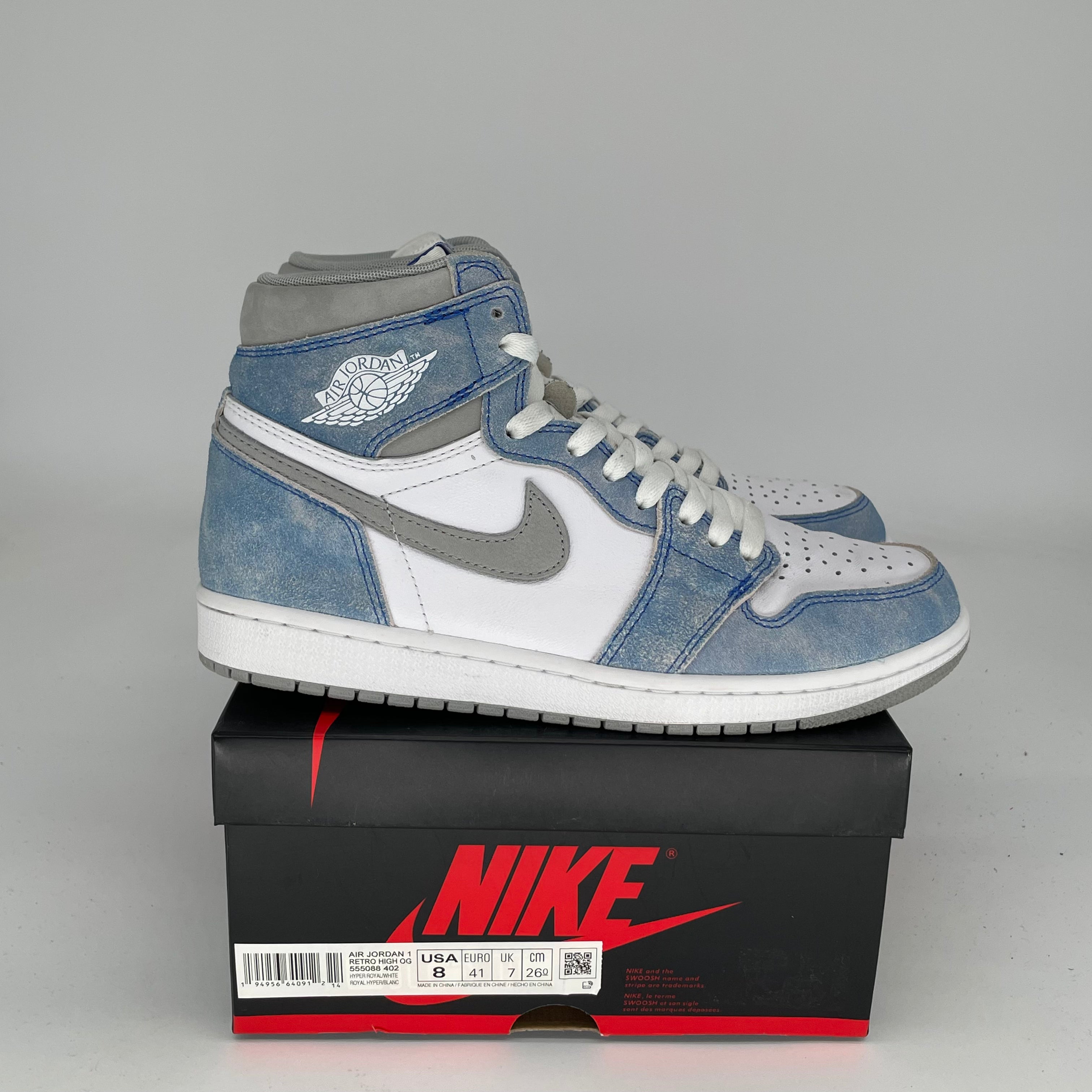 AIR JORDAN 1 HYPER ROYAL Sneakers - Men's Size 8 (555088-402) | Retro Basketball Shoes for Casual Wear & Street Style Fashion