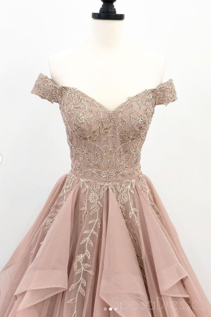 Elegant Off Shoulder Dusty Champagne Lace Long Evening Prom Dress for Women - Perfect for Formal Parties, Homecoming & Special Occasions