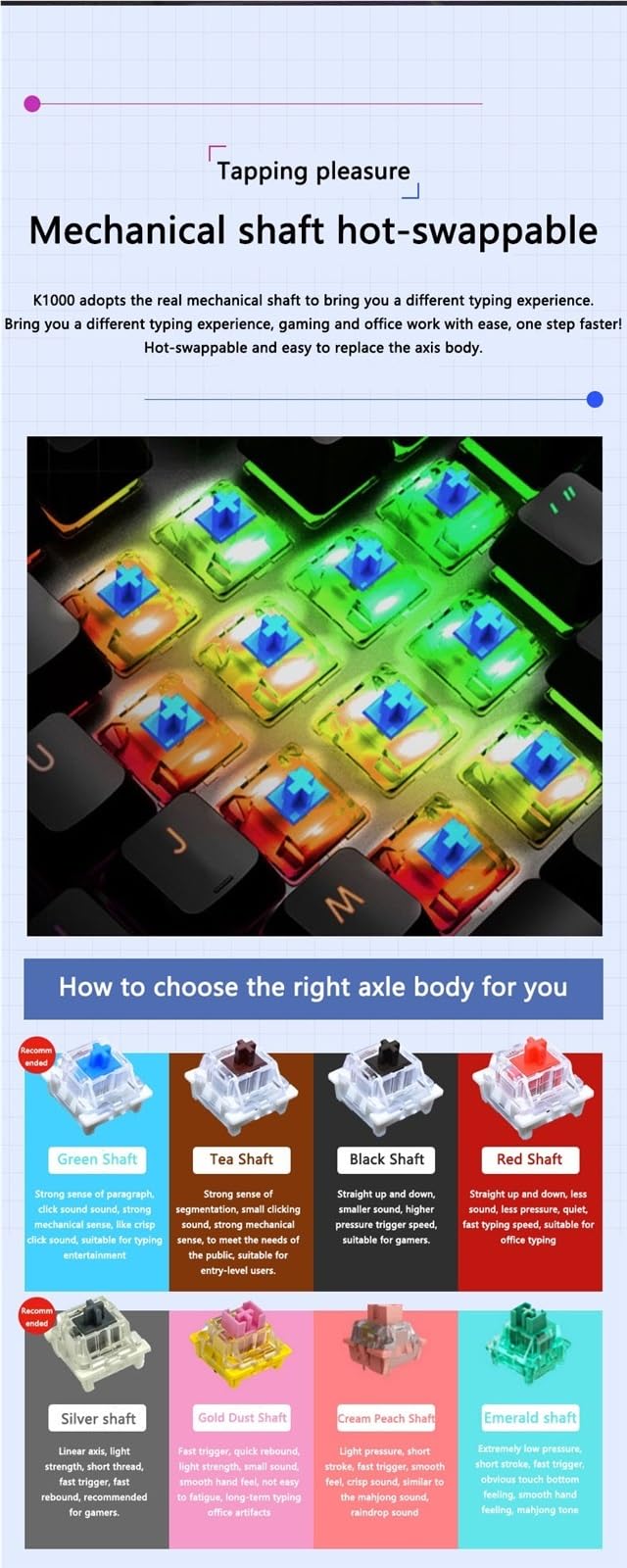 K1000 RGB Mechanical Gaming Keyboard - Wired USB Rainbow Backlit Keyboard with Quad Thermal Tech for PC Gamers & Office Work | Perfect for Gaming, Typing, and Professional Use