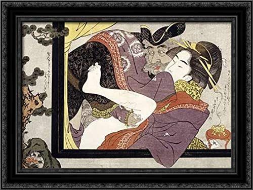 Eishi 24x18 Black Ornate Framed Canvas Art Print - Erotic Scene Wall Decor for Living Room, Bedroom & Office