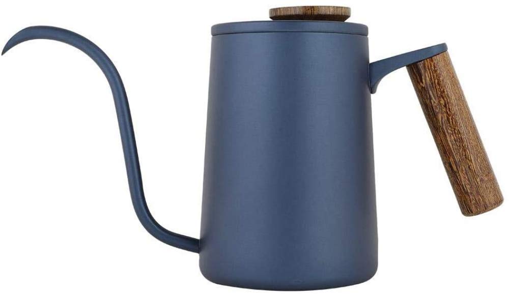 Premium 600ml Stainless Steel Gooseneck Drip Coffee Pot with Ergonomic Handle - Perfect for Pour Over Coffee, Chemex & French Press Brewing (Blue)