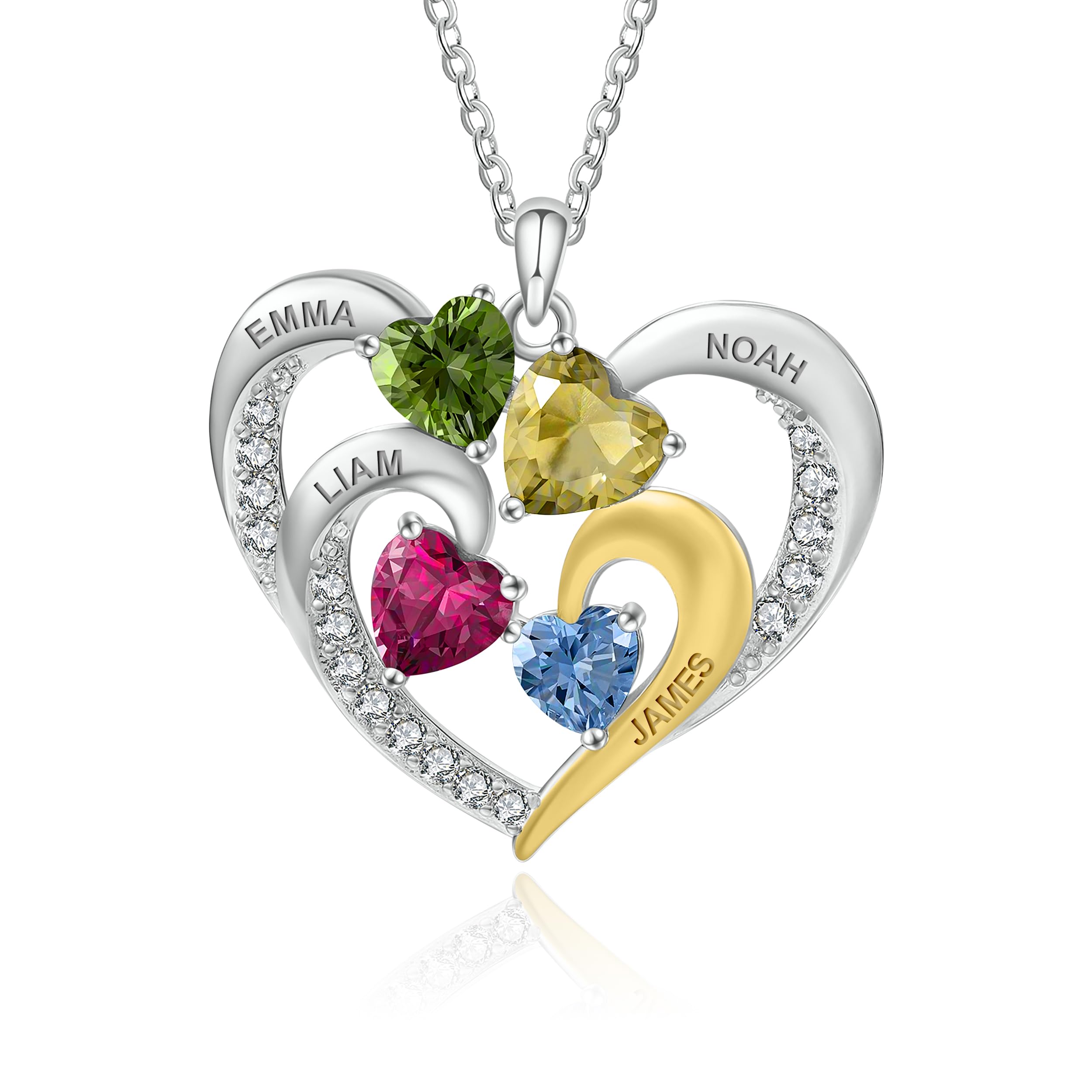 Personalized Sterling Silver Mothers Necklace with Birthstones & Custom Engraved Names - Thoughtful Gift for Women, Mom, Grandma - Perfect for Mother's Day, Birthday & Anniversary Gifts