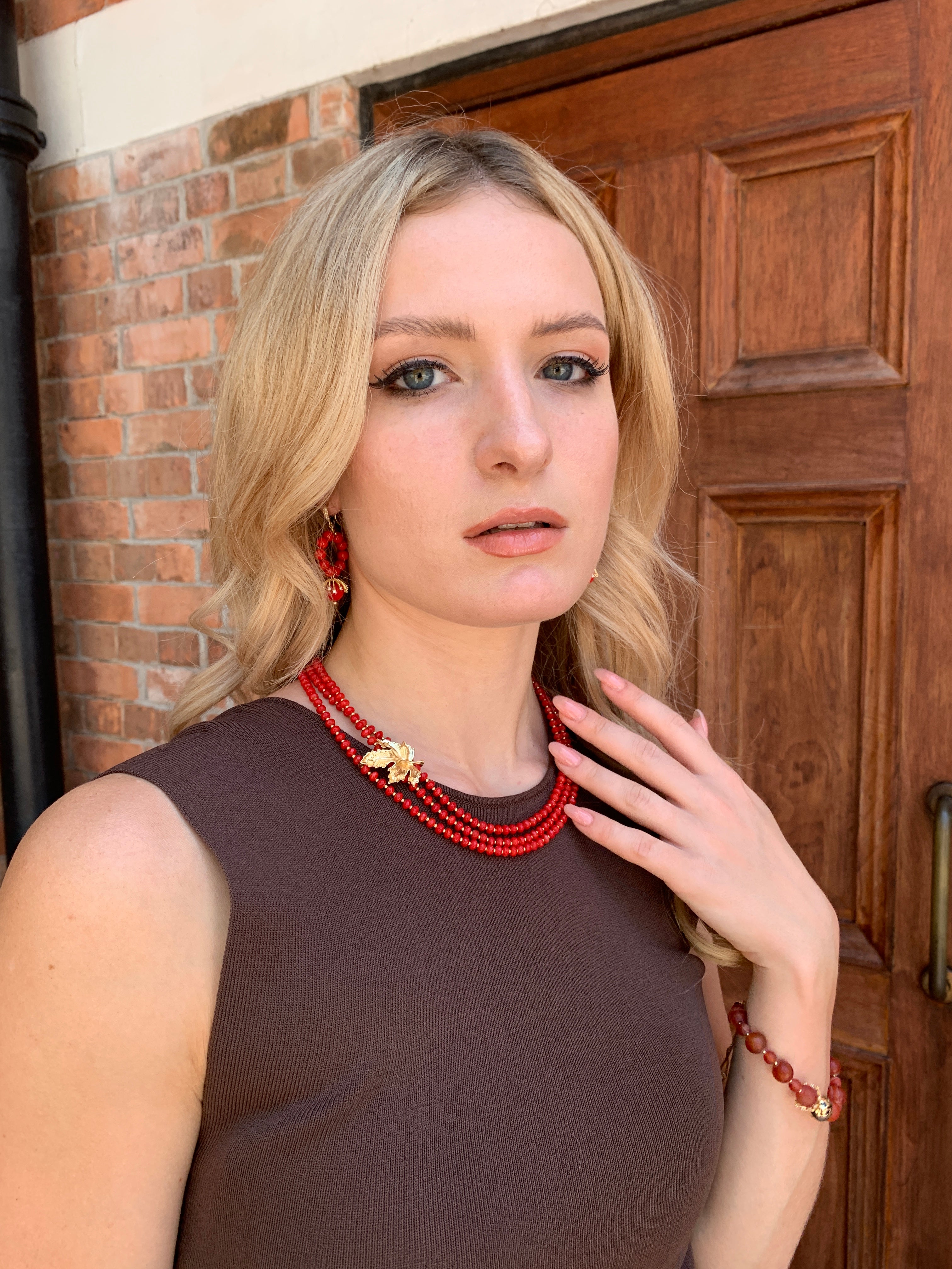 Red Coral Artistic Dangle Earrings HE019 | Handmade Bohemian Jewelry for Women | Perfect for Weddings, Parties & Special Occasions