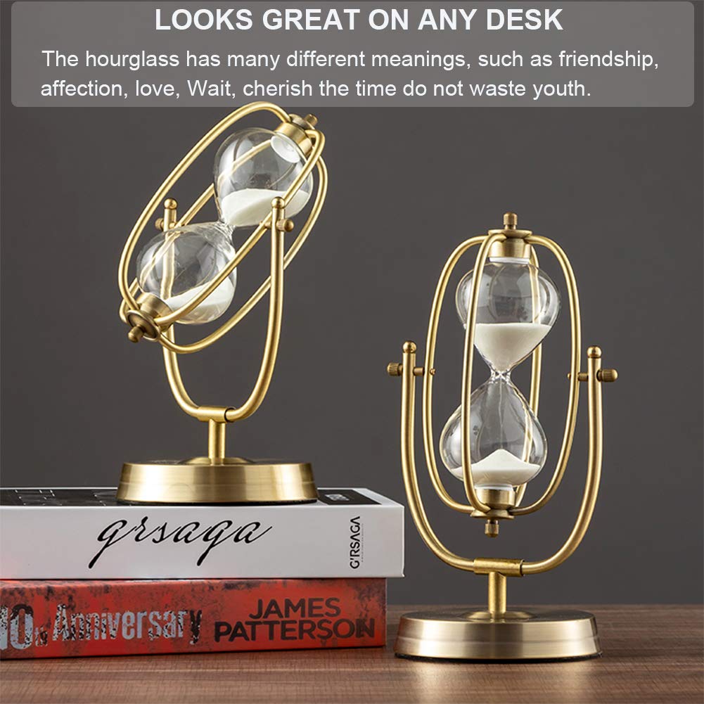 60 Minute Hourglass Timer - Large Brass Sand Clock with White Sand, 360° Rotating Antique Design for Desk & Office Decor | Perfect for Meetings, Yoga, Meditation & Kitchen Cooking