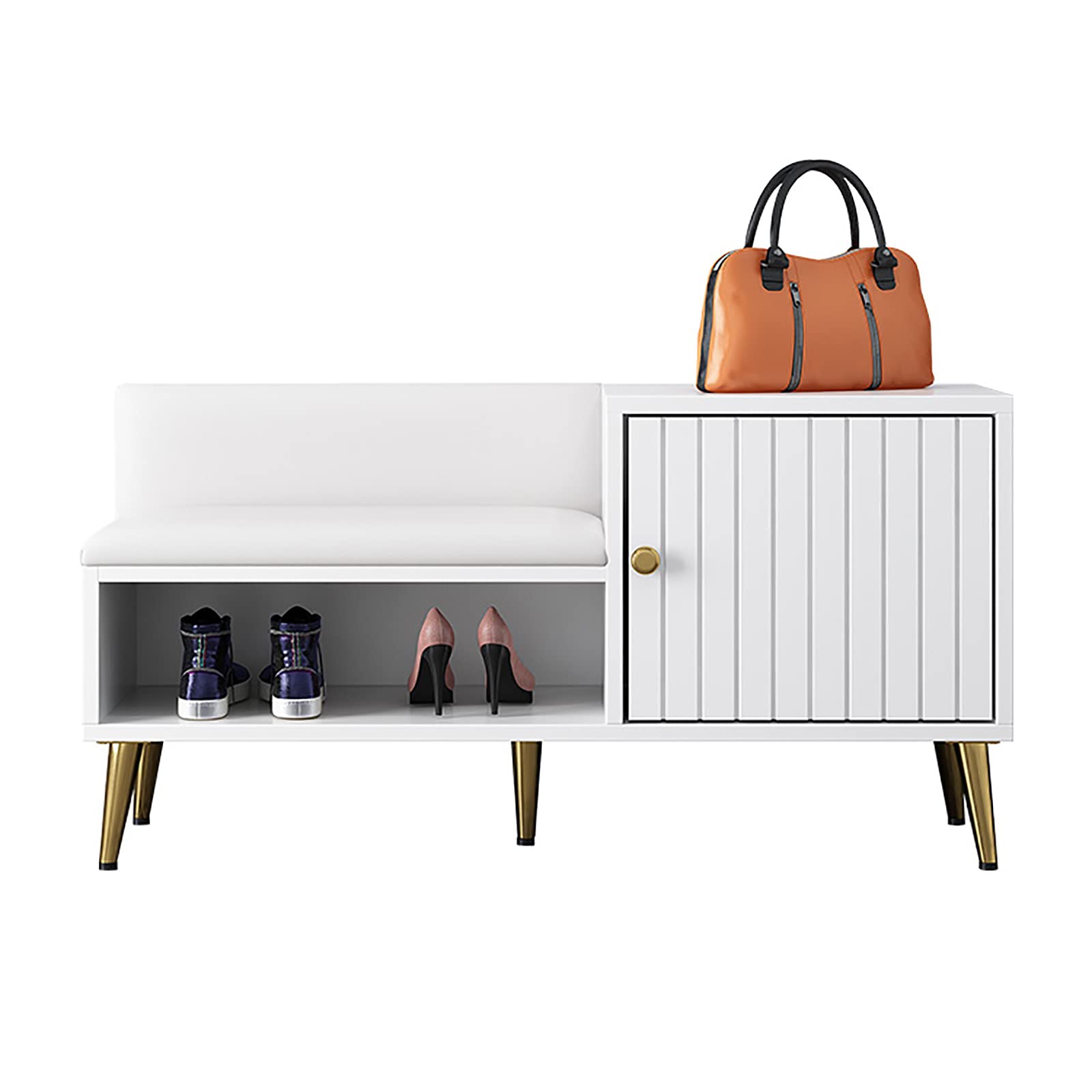XIAOQIAO 80CM Shoe Bench with Cushioned Seat - Sturdy Metal Entryway Storage Cabinet with Drawer - Multifunctional Shoe Rack for Living Room, Hallway & Bedroom Organization