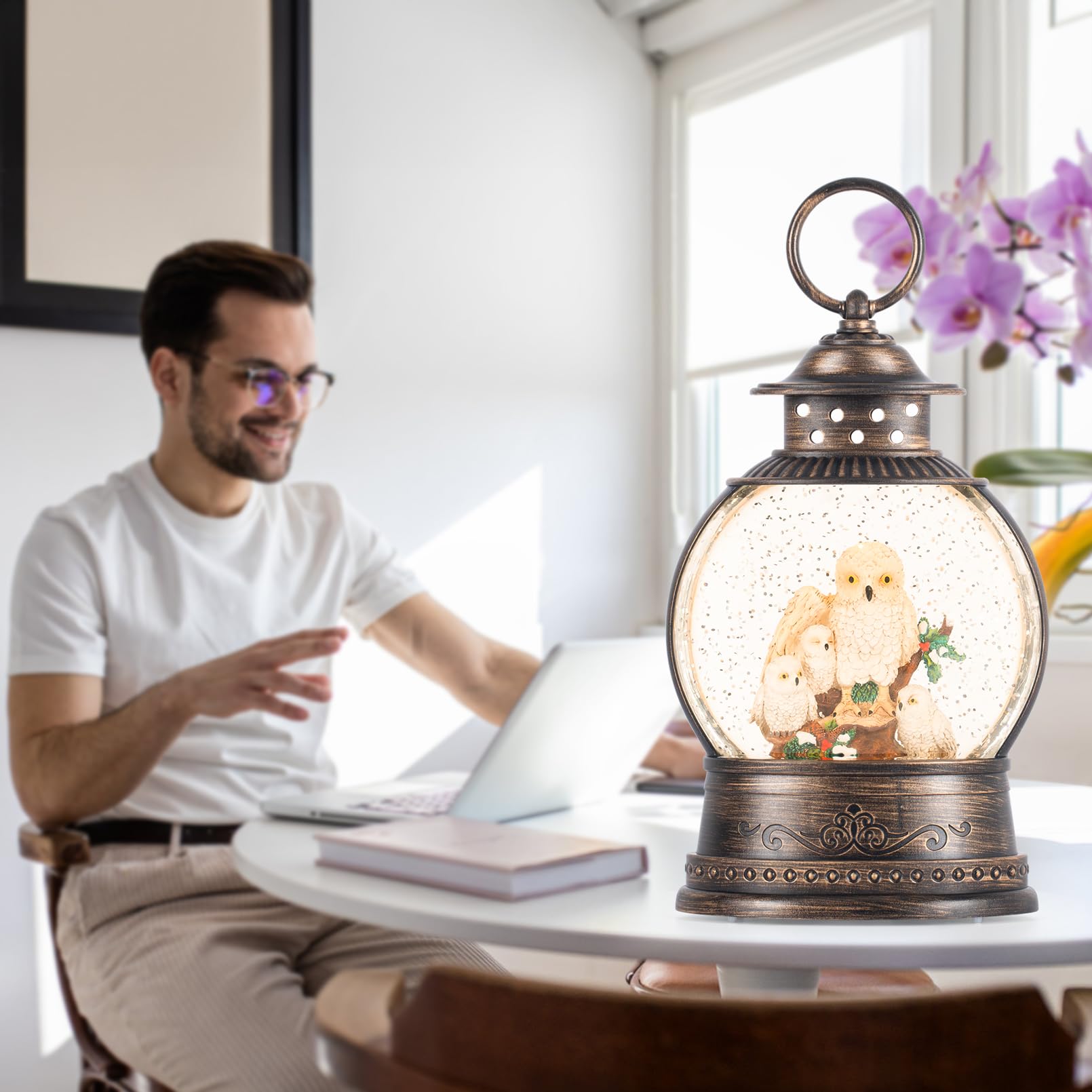 Owl Snow Globe - Elegant Home Decor for Bookshelf, Bedroom, Living Room & Office | Modern Animal Sculpture Gift for Bird Lovers | Perfect for Holiday Gifts, Birthday Presents & Collectible Displays
