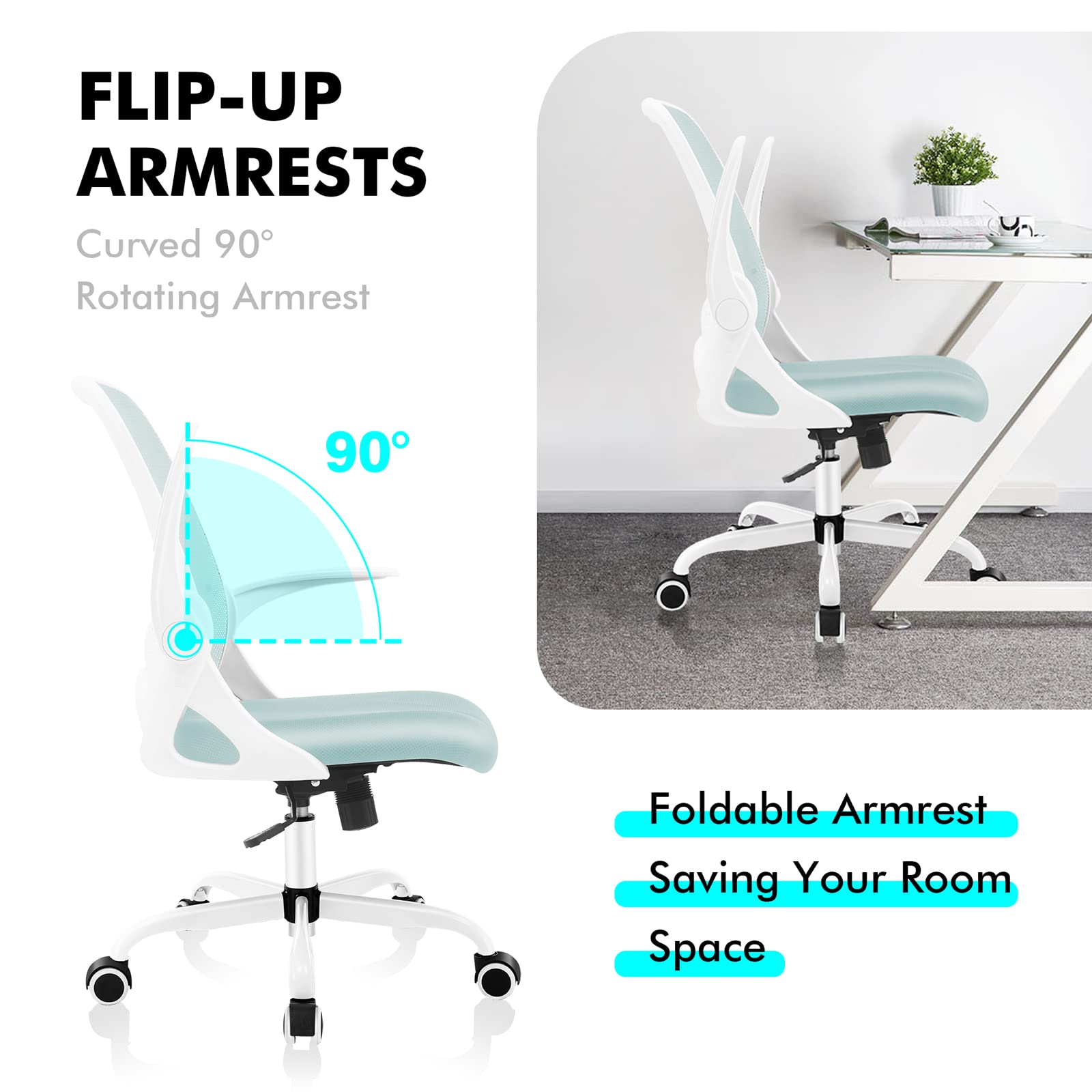 KERDOM Ergonomic Office Chair - Breathable Mesh Computer Desk Chair with Adjustable Height & Flip-Up Armrests - Comfortable Swivel Task Chair for Home Office, Gaming & Workspace
