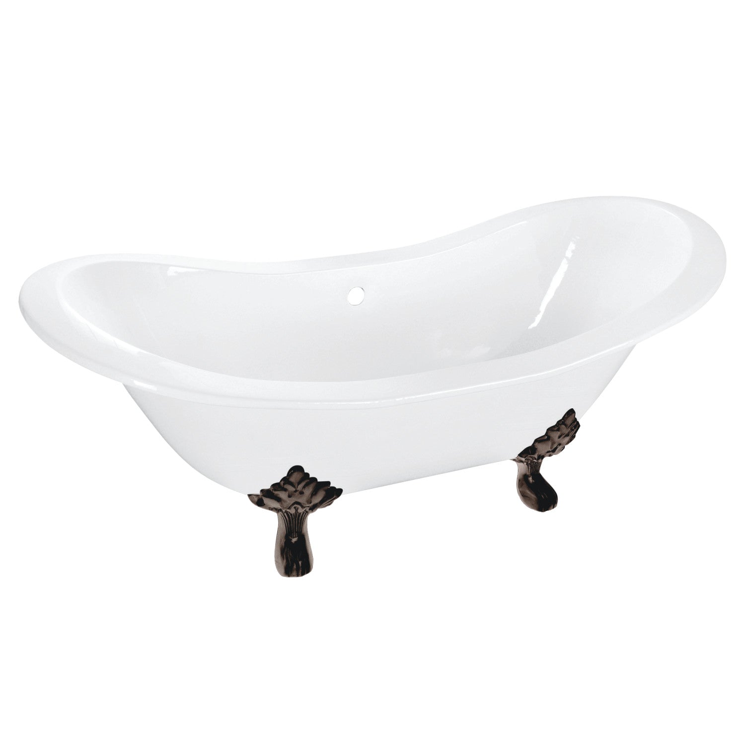 Aqua Eden 61 Inch White Cast Iron Oval Double Slipper Clawfoot Bathtub - Oil Rubbed Bronze Finish, No Faucet Drillings - Vintage Freestanding Soaking Tub for Luxury Bathroom & Spa Retreat