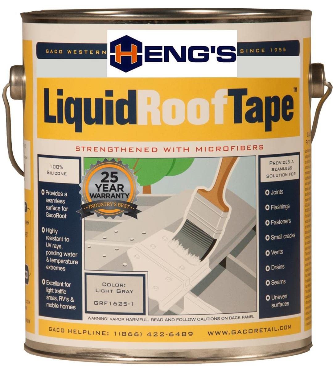 Gaco Silicone Liquid Roof Tape - 1 Gallon Waterproof Sealant for Roof Repair, Leak Protection & Weatherproofing - Ideal for Home Roofing, RV, Metal Buildings & Flat Roofs (HGF1625-1)