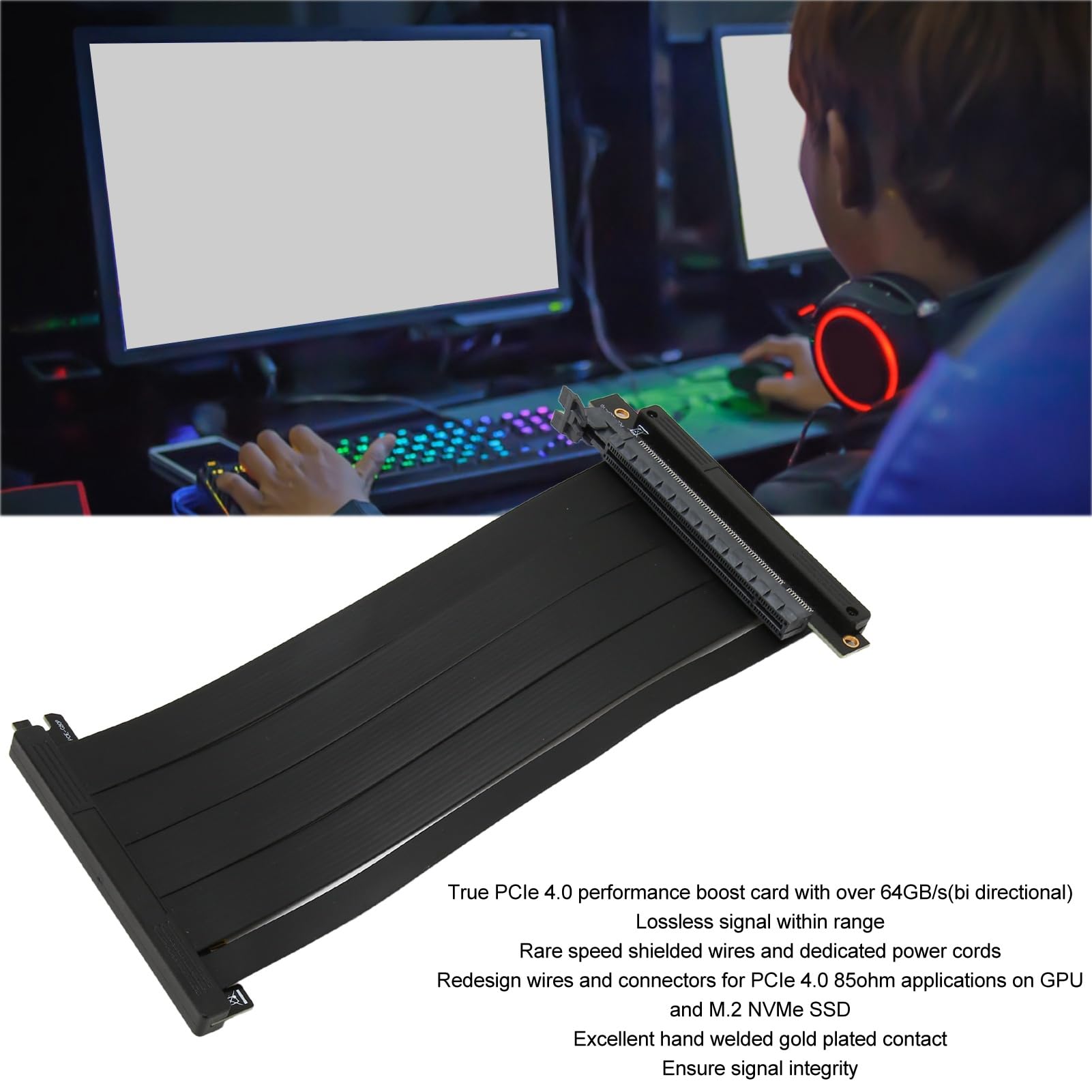ASHATA PCIe 4.0 X16 Riser Cable - Shielded High-Speed Gaming PCI Express Gen4 Extension, Dual Reverse Ultra Riser Cable for Graphics Card - Perfect for Gaming PCs, Cryptocurrency Mining Rigs, and Workstation Builds