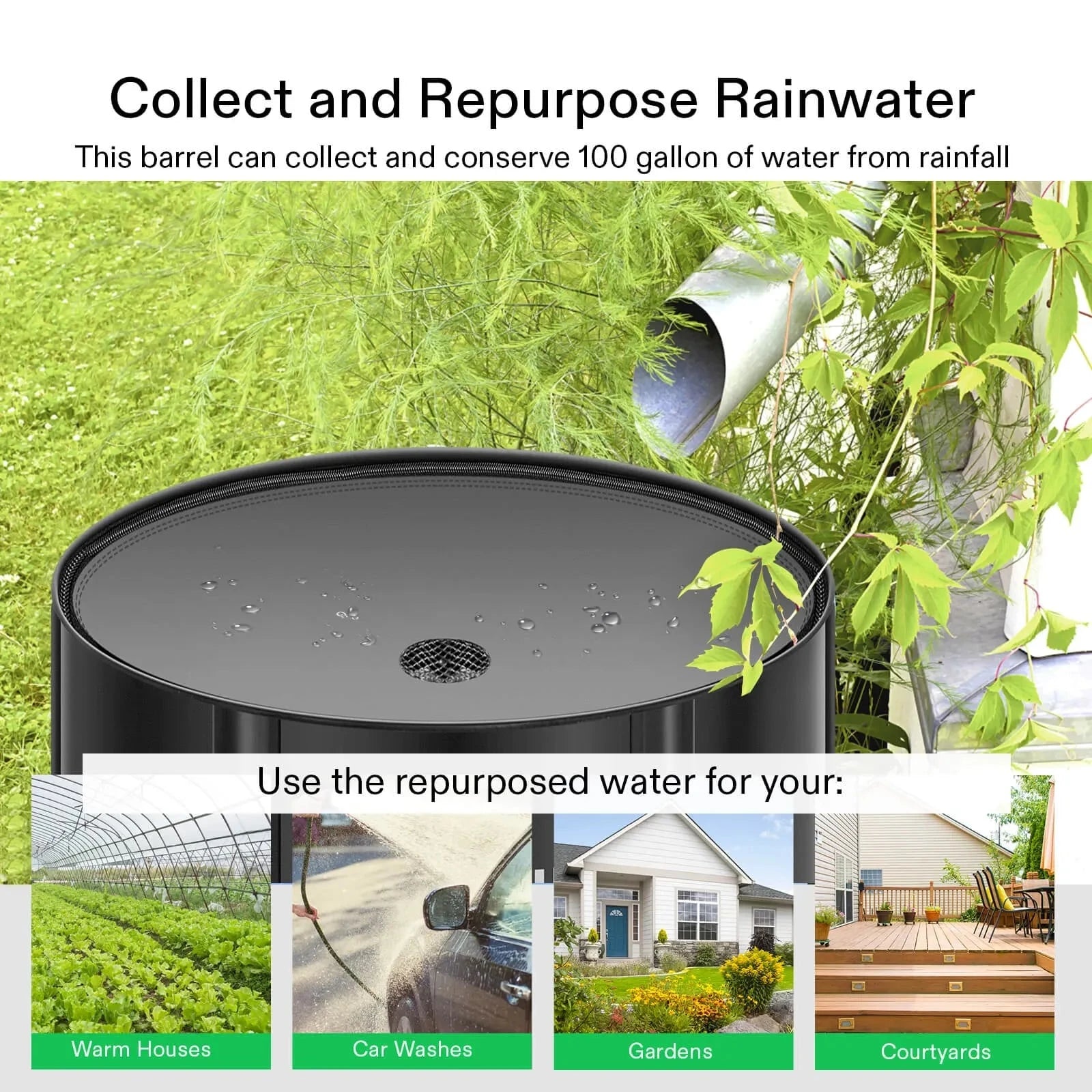 Vivosun 100 Gallon Collapsible Rain Barrel - Water Storage Container for Garden, Lawn & Outdoor Use | Eco-Friendly Rainwater Collection System | Perfect for Irrigation, Emergency Water Supply & Sustainable Living
