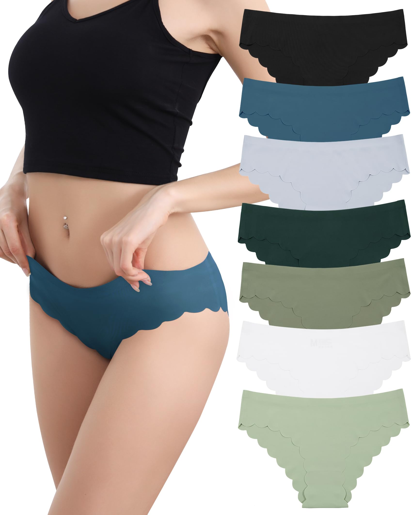 LEVAO Seamless Underwear for Women - No Show Ice Silk Bikini Panties, Breathable Hipster with Wavy Sides, Invisible Underwear 7-Pack (S-XL) - Perfect for Yoga, Workout & Everyday Comfort