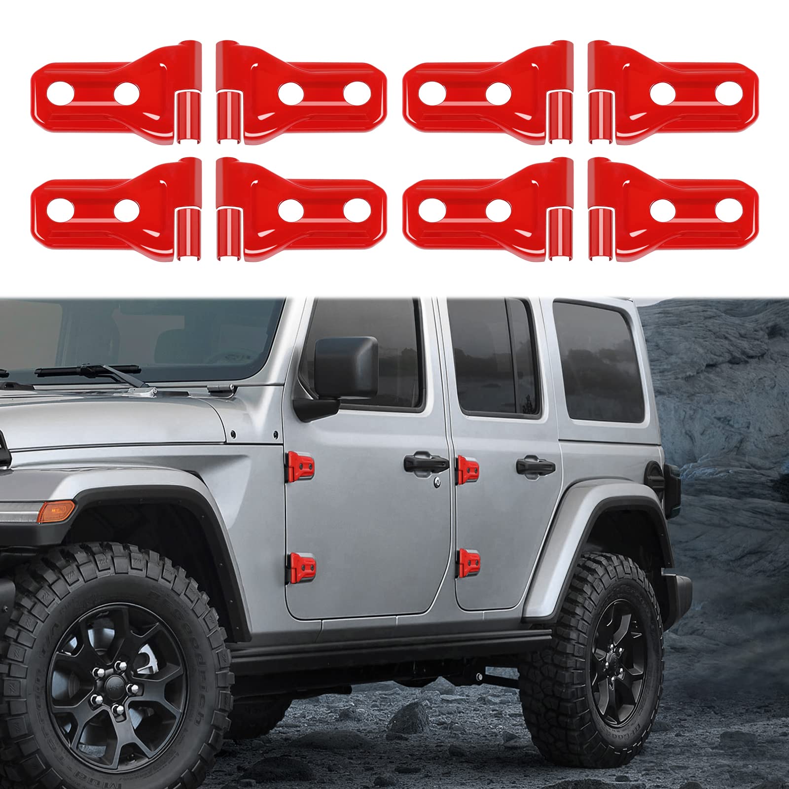 Jeep Wrangler JLU & Gladiator JT Door Hinge Cover Trim - 8-Pack Red Exterior Decoration Accessories for 2018-2024 Models | Front & Rear Door Hinge Protectors | Weatherproof & Stylish Upgrade for Off-Road Adventures