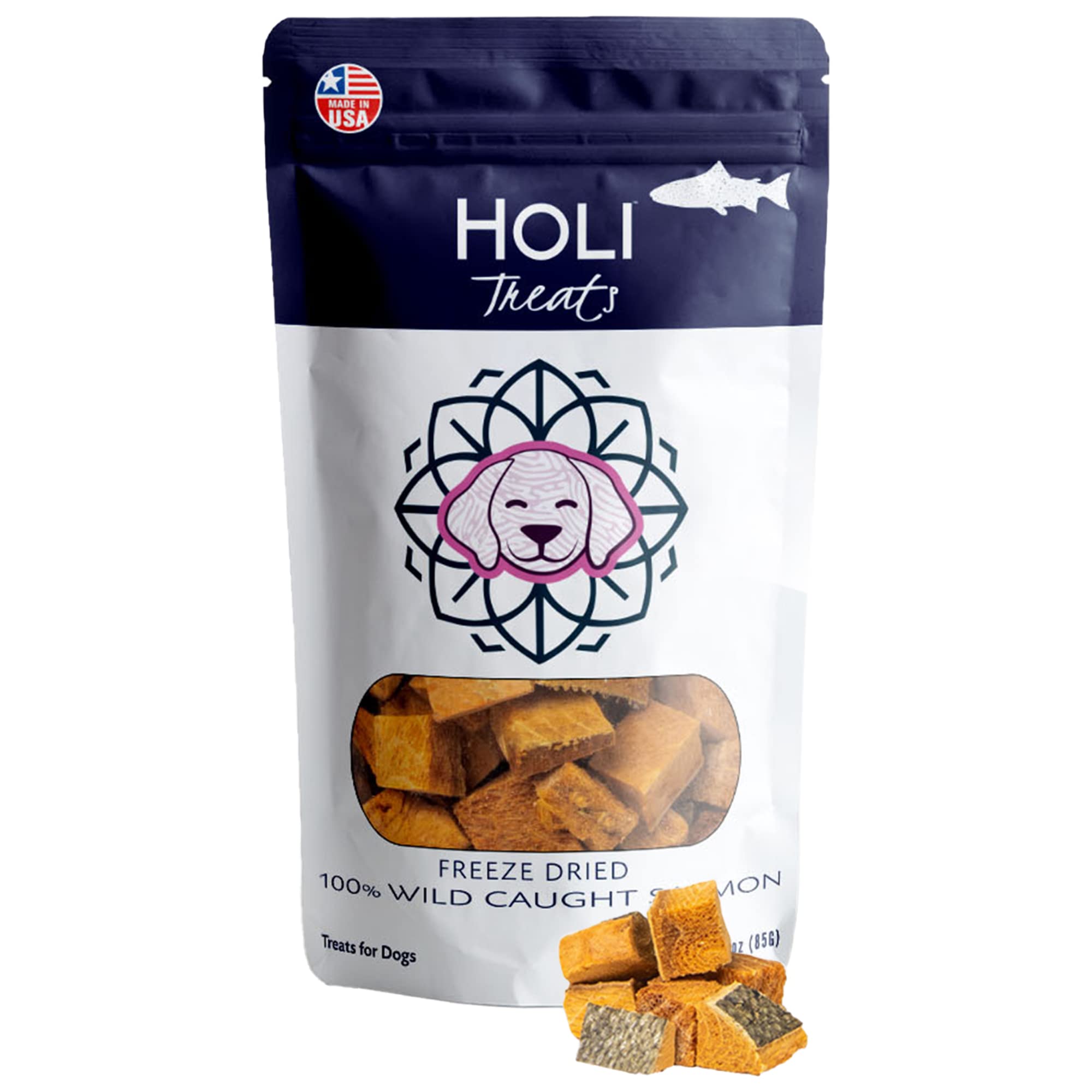 Premium Freeze Dried Salmon Dog Treats with Omega 3 & 6 Fish Oil | All Natural, Human-Grade, Wild Caught Salmon | Grain Free, Diabetic Friendly | Made in USA | Perfect for Training Rewards & Dental Health
