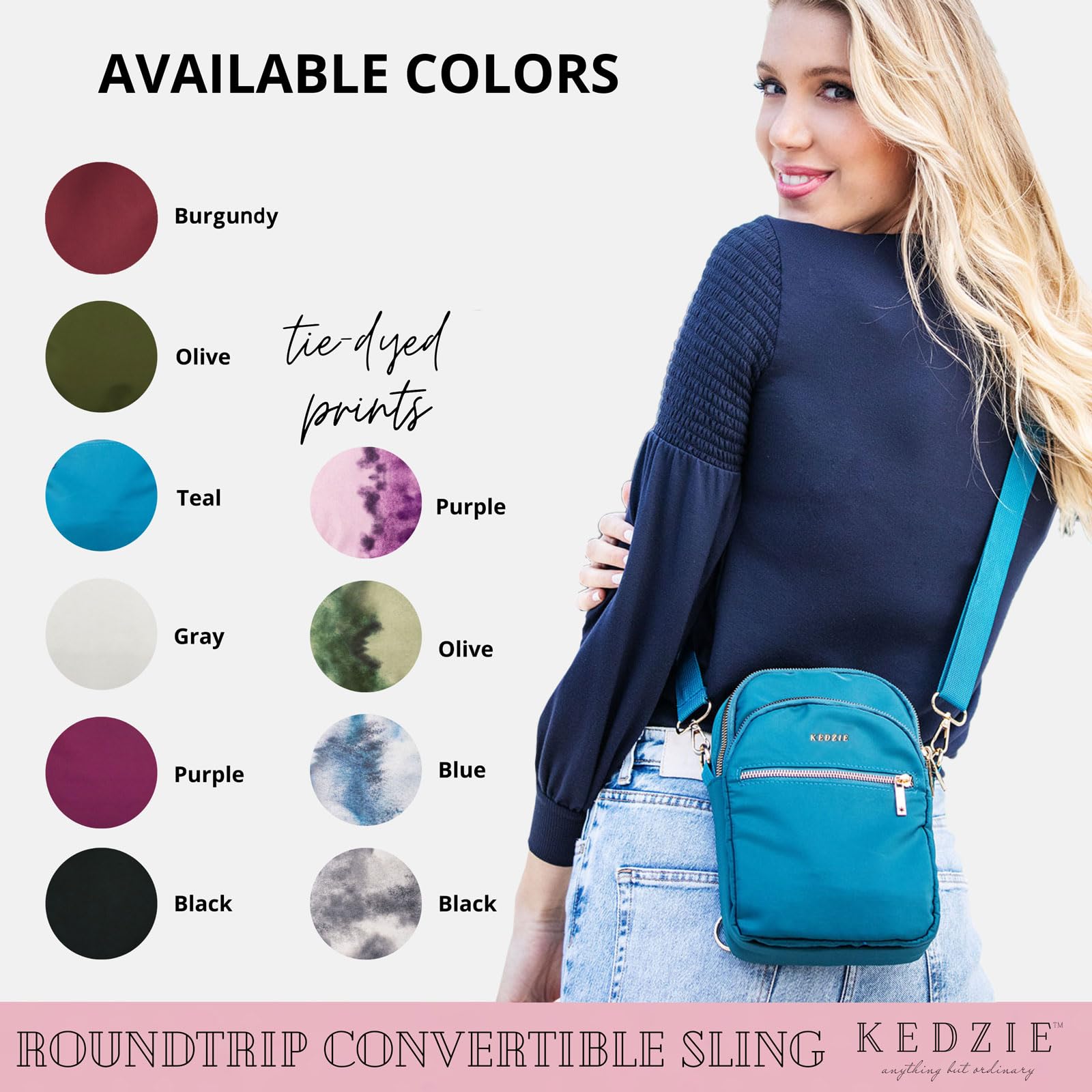 KEDZIE Women's Roundtrip Convertible Sling & Crossbody Bag with Adjustable Strap - Perfect for Travel, Work, and Everyday Use