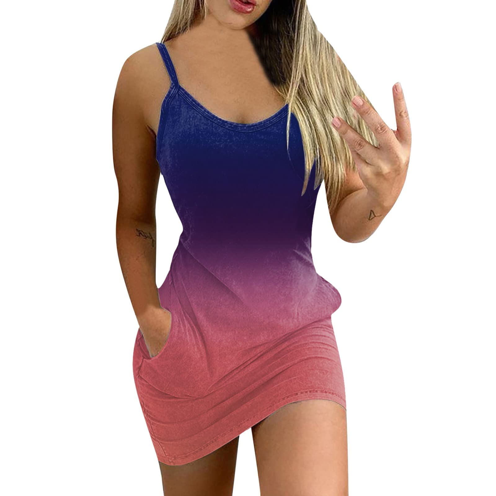 CKXZUI Women's Printed Midi Dress - V Neck Sleeveless Mini Dress with Waist Accent for Casual Outings, Summer Parties & Beach Vacations