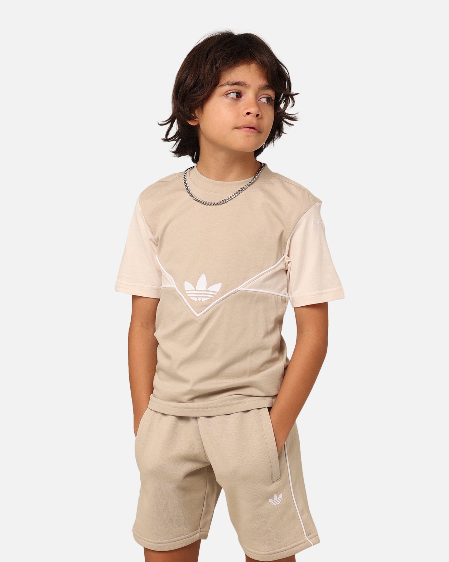 Adidas Kids' Adicolour Shorts and T-Shirt Set - Wonder Beige | Comfortable Athletic Outfit for Boys & Girls | Perfect for Sports, Playdates & Casual Wear