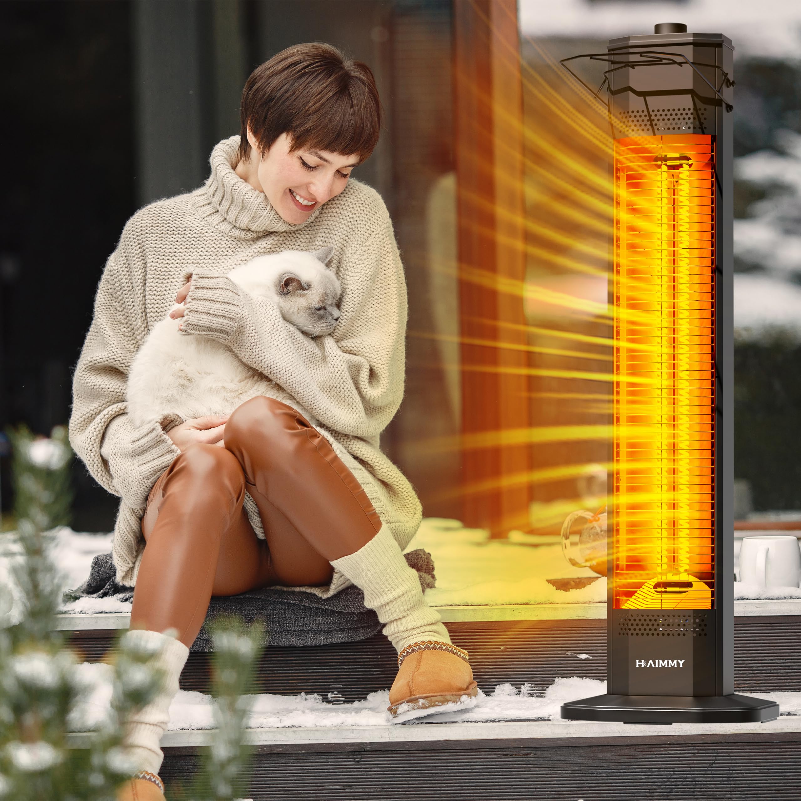 Haimmy 34-inch Outdoor Electric Patio Heater - 1500W Instant Heating with 3 Adjustable Heat Levels, Tip-Over & Overheat Protection, IPX5 Waterproof - Perfect for Backyard, Deck, Garden, and Outdoor Dining Areas