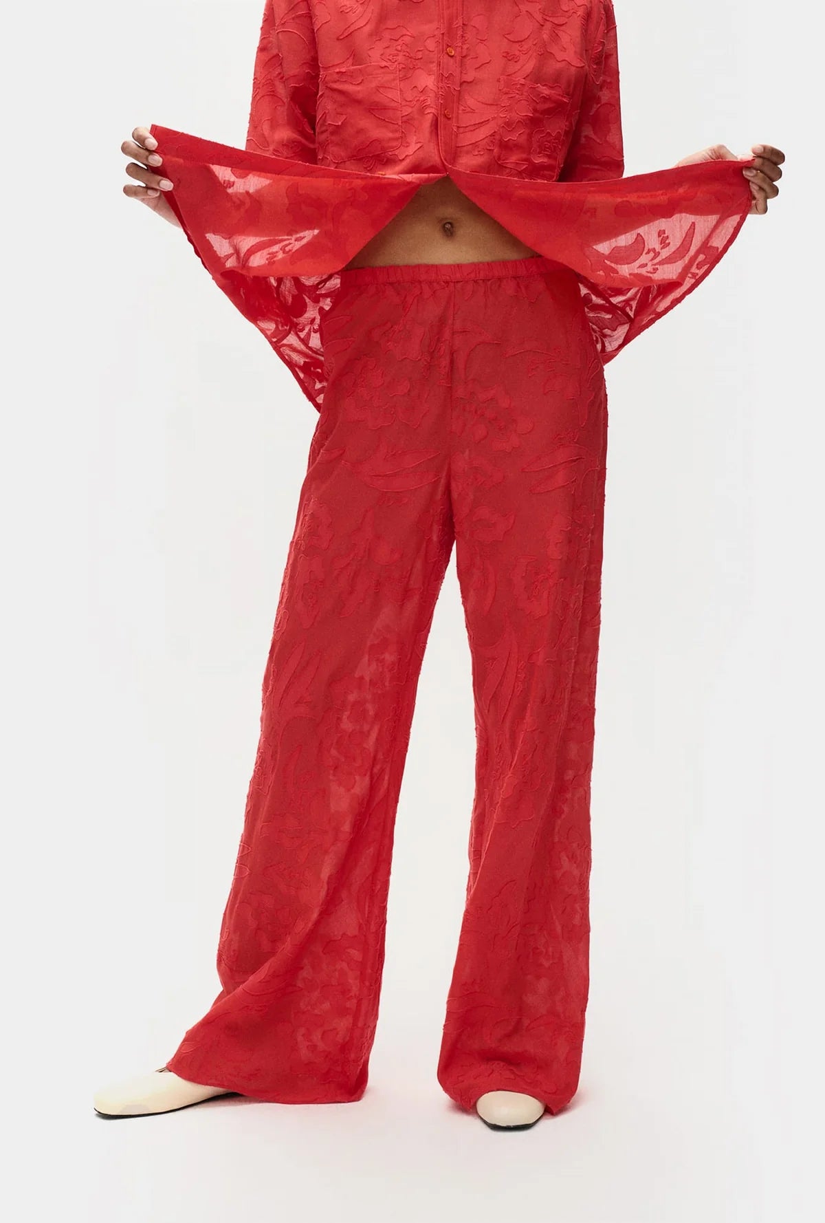 Geranium Silk Bias Cut Clip Pants - Elegant & Comfortable Women's Fashion for Work, Parties & Special Occasions