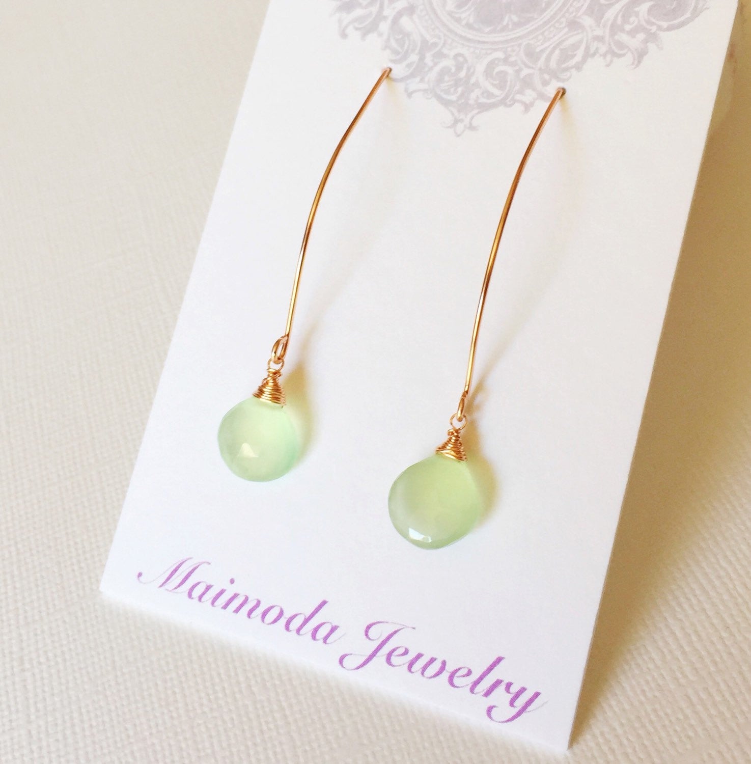 Kalena Earrings - Genuine Mint Chalcedony Gemstone Jewelry (E200) | Elegant Dangle Earrings for Women, Perfect for Parties, Weddings & Everyday Wear